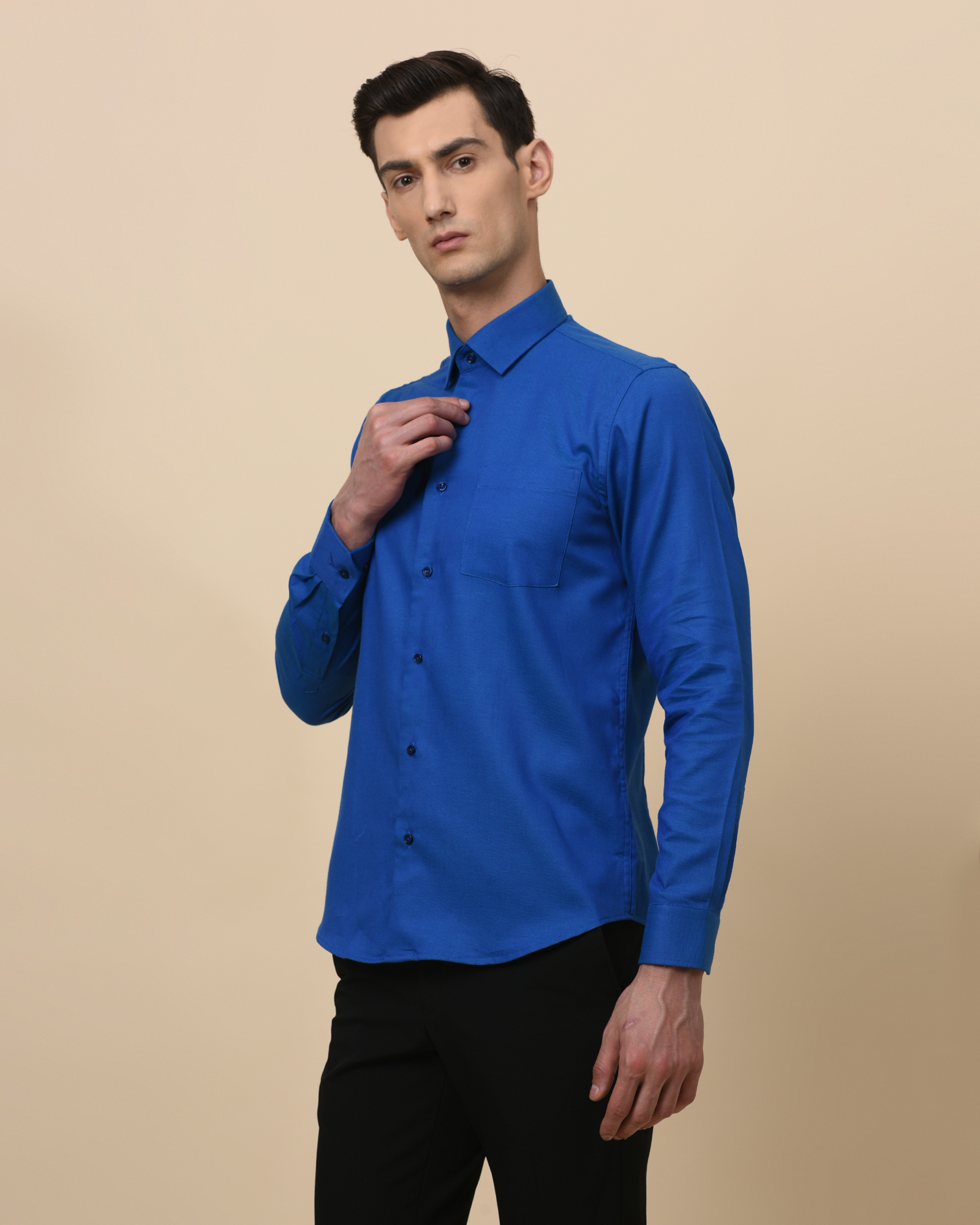 Cotton Royal Blue Slim Fit Shirt
