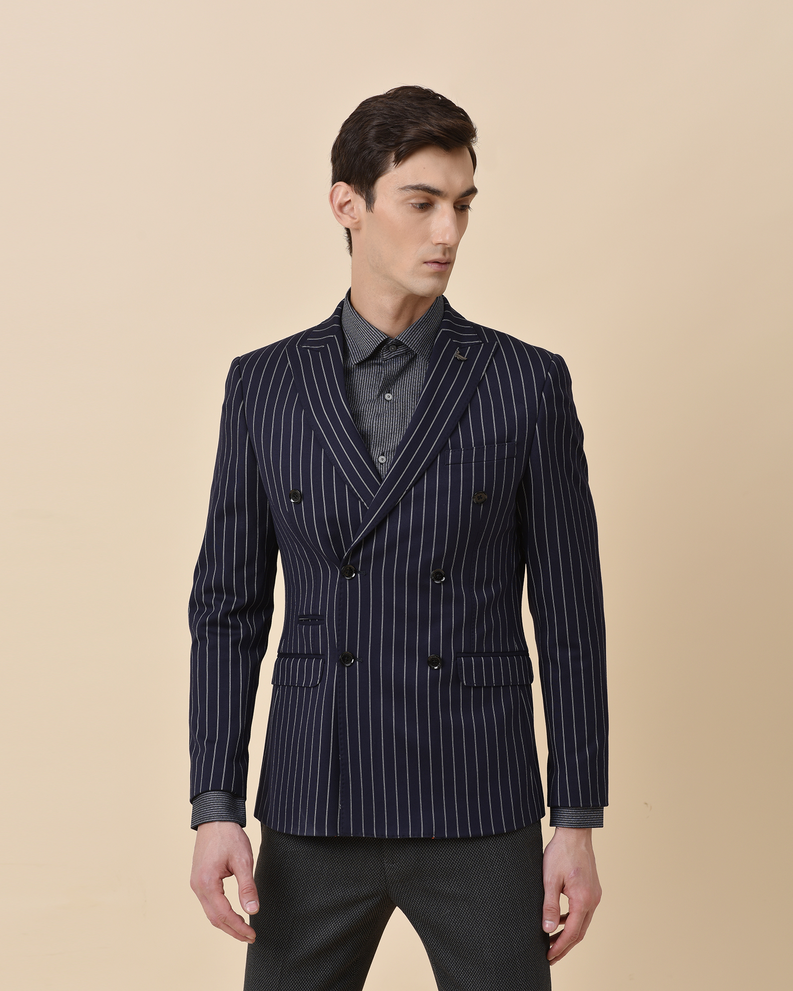 Double Breasted knit Slim Fit Jacket