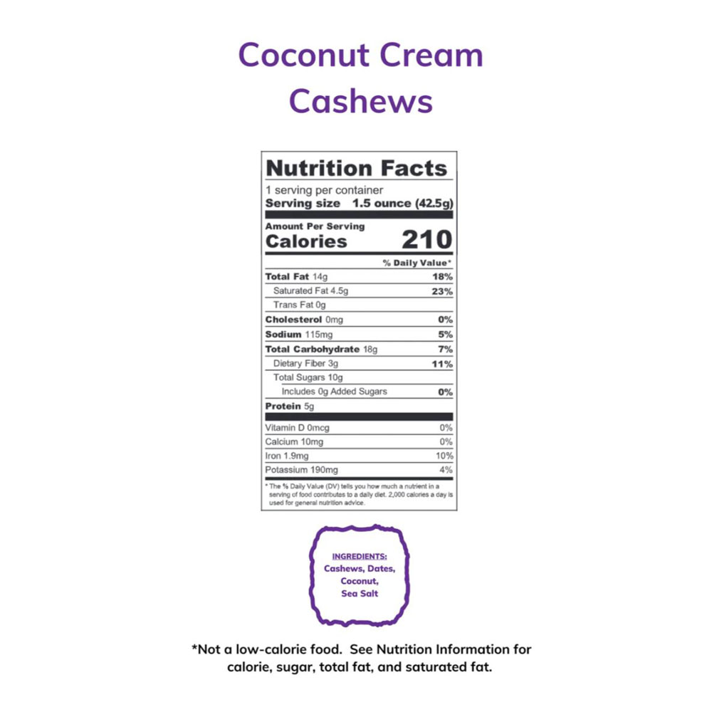 Coconut Cream Date Glazed Cashews 1.5oz -  20 pack