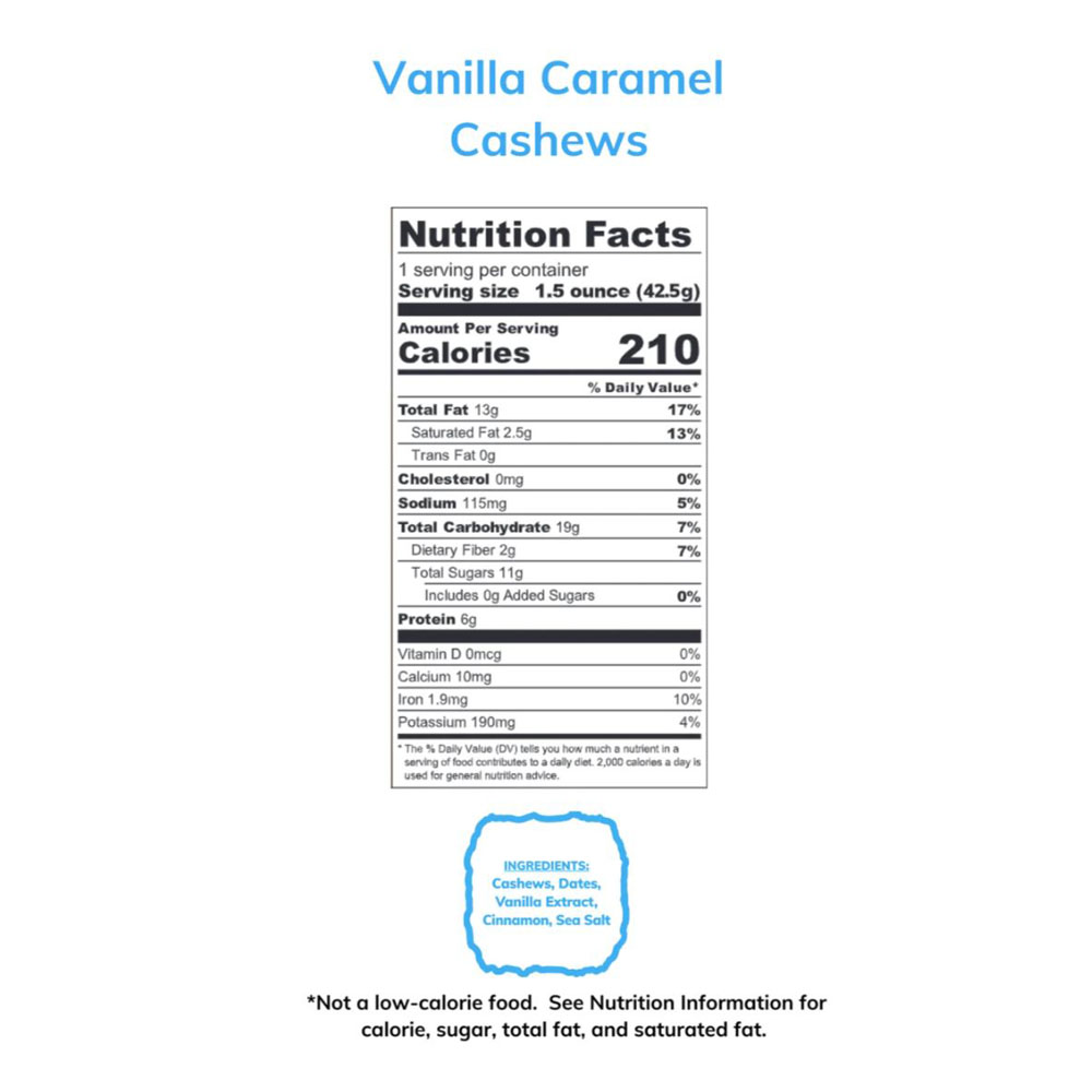 Vanilla Caramel Date Glazed Cashews 1.5oz - 20 pack