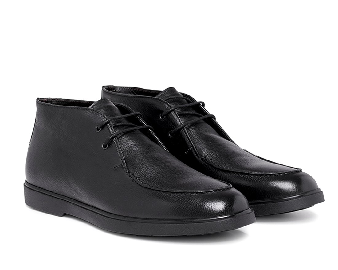  Мужские утепленные черные кожаные ботинки 