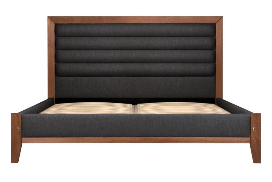 Solid Wood Emperor Bed, Linen Headboard - Logan | Pepper Sq