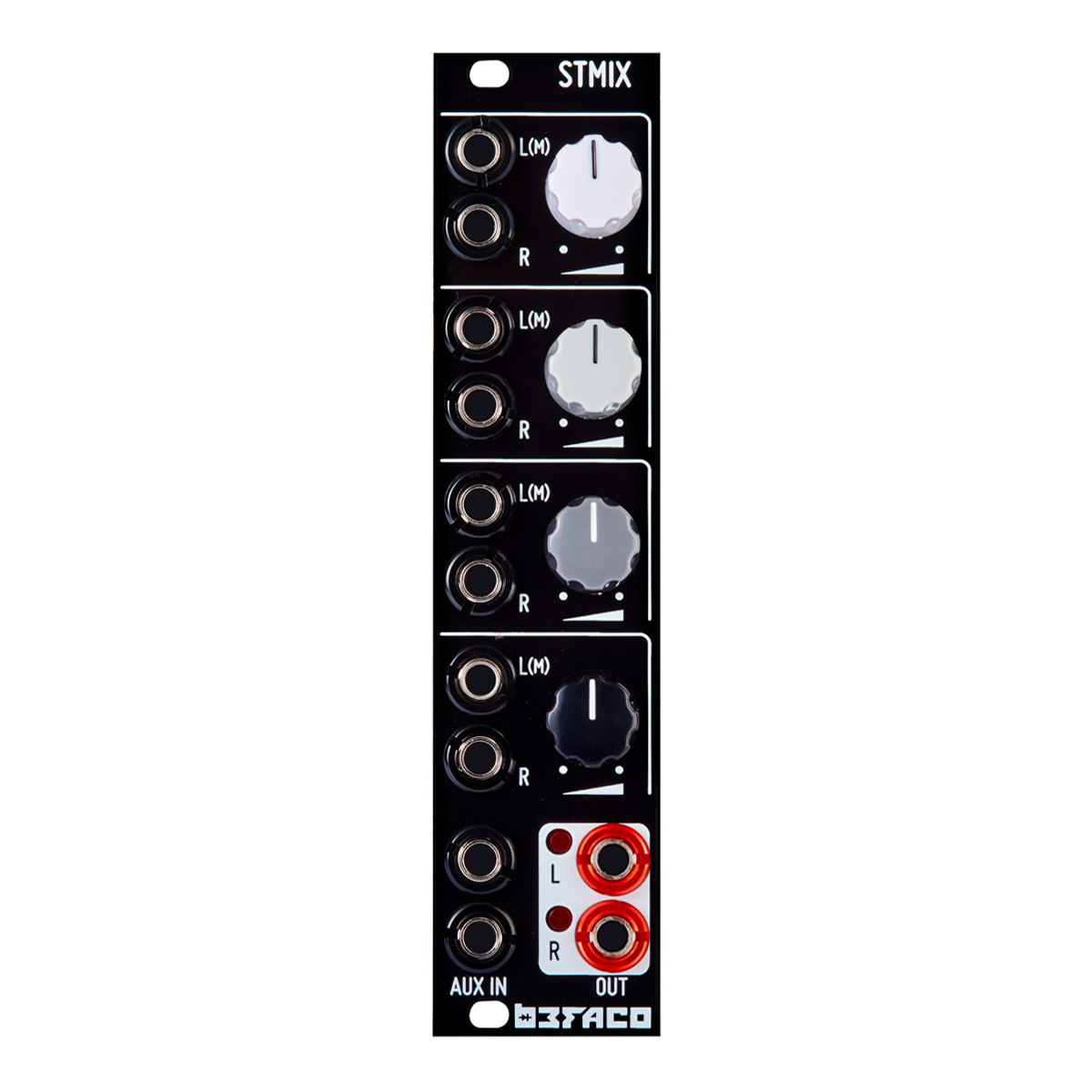 Befaco StMix a compact 4 channel stereo mixer with auxiliary input