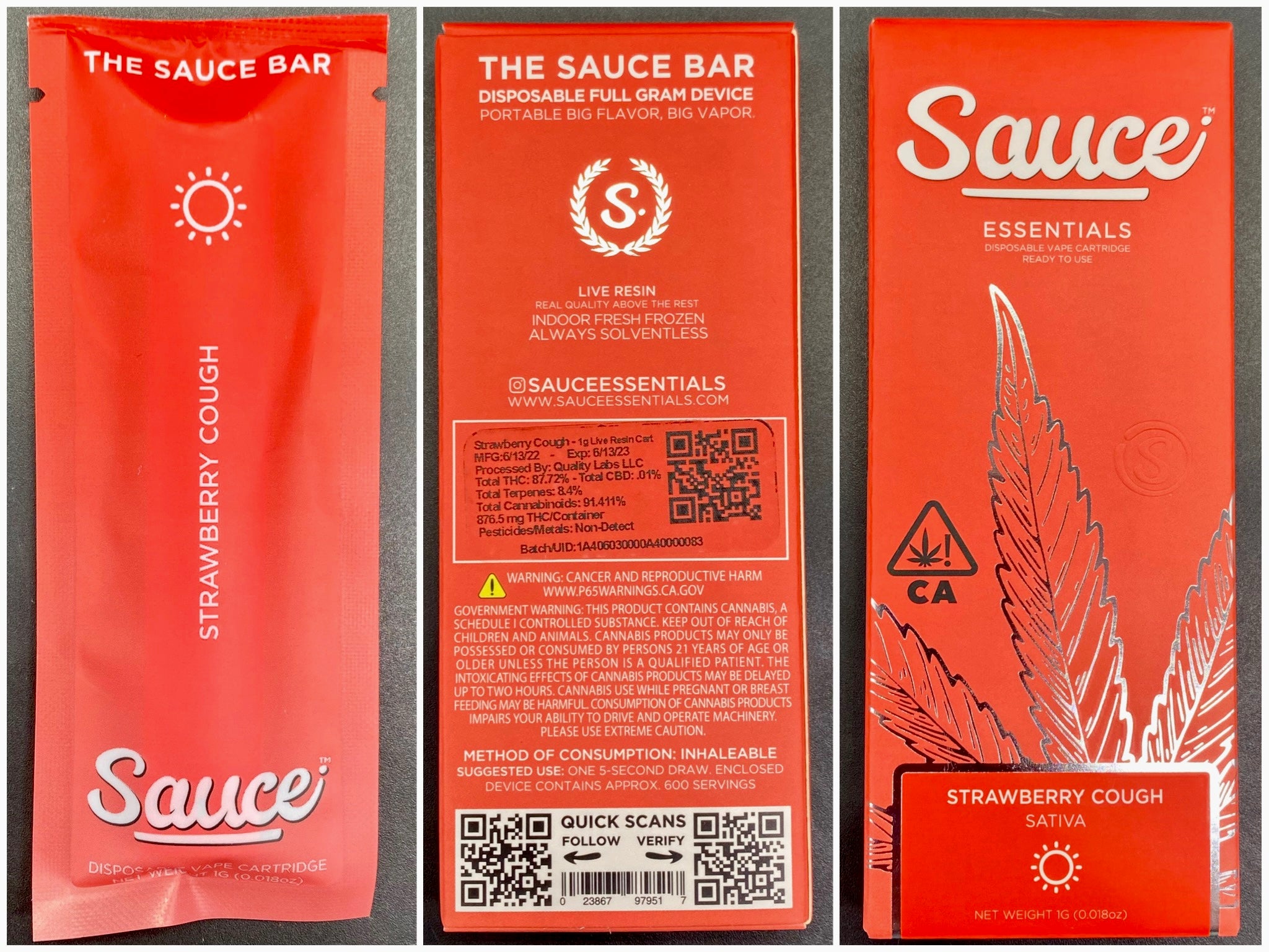 Strawberry Cough 1g Live Resin Disposable [sauce Essentials] The Gas