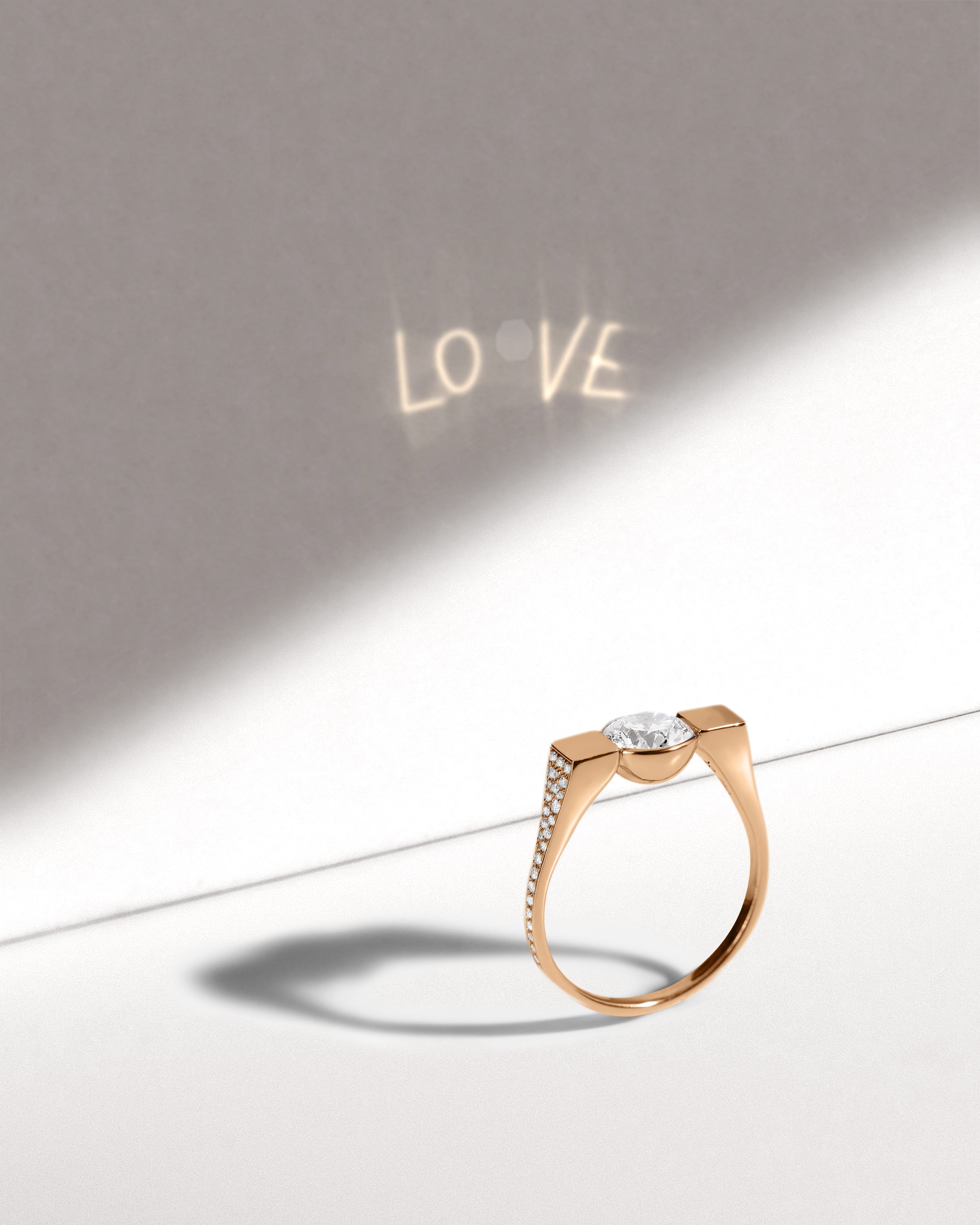 18k Recycled Gold and Lab Grown Diamonds Ring with your Secret Message in Light