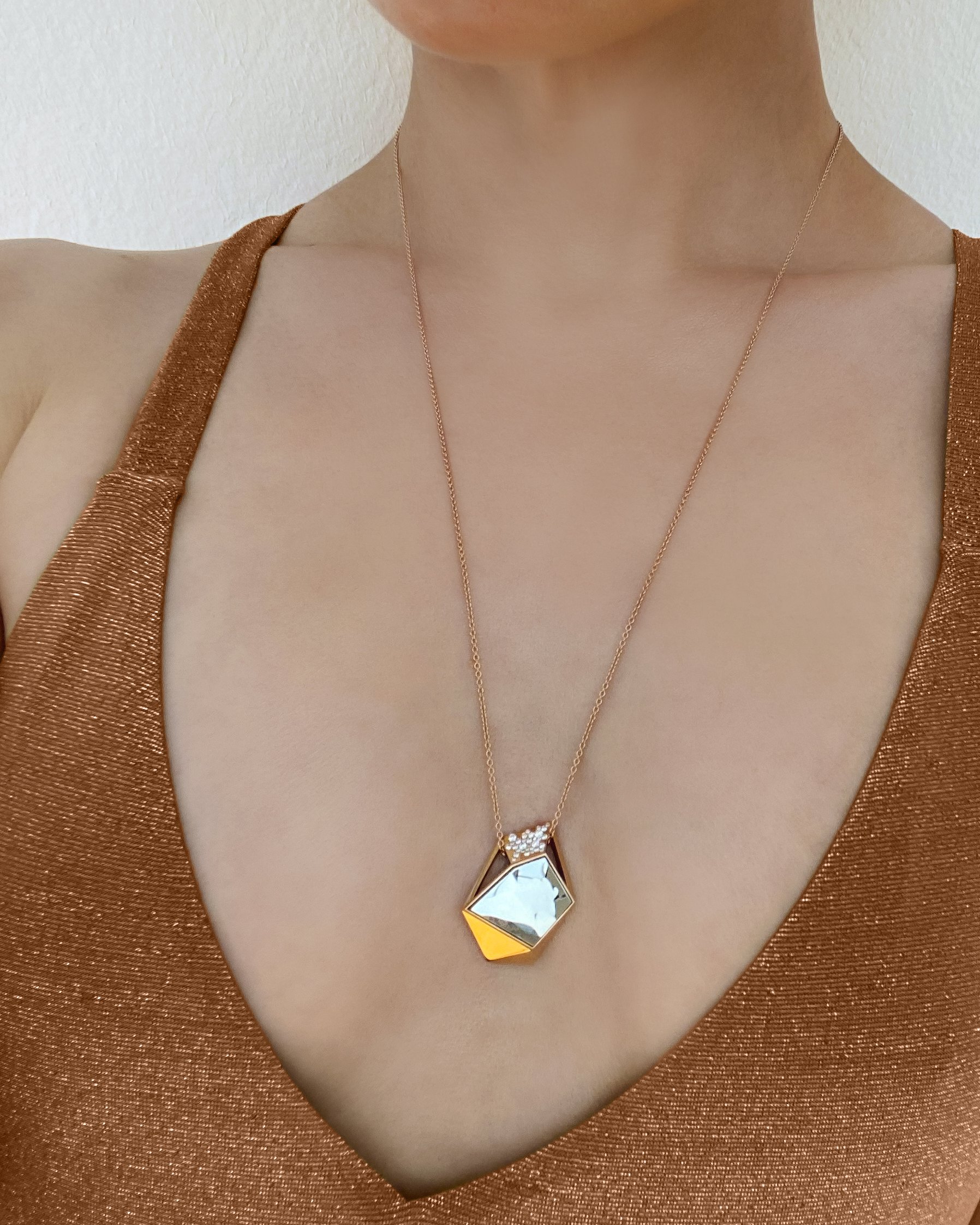 18k Recycled Gold and Lab Grown Diamonds Pendant Necklace with your Secret Message in Light