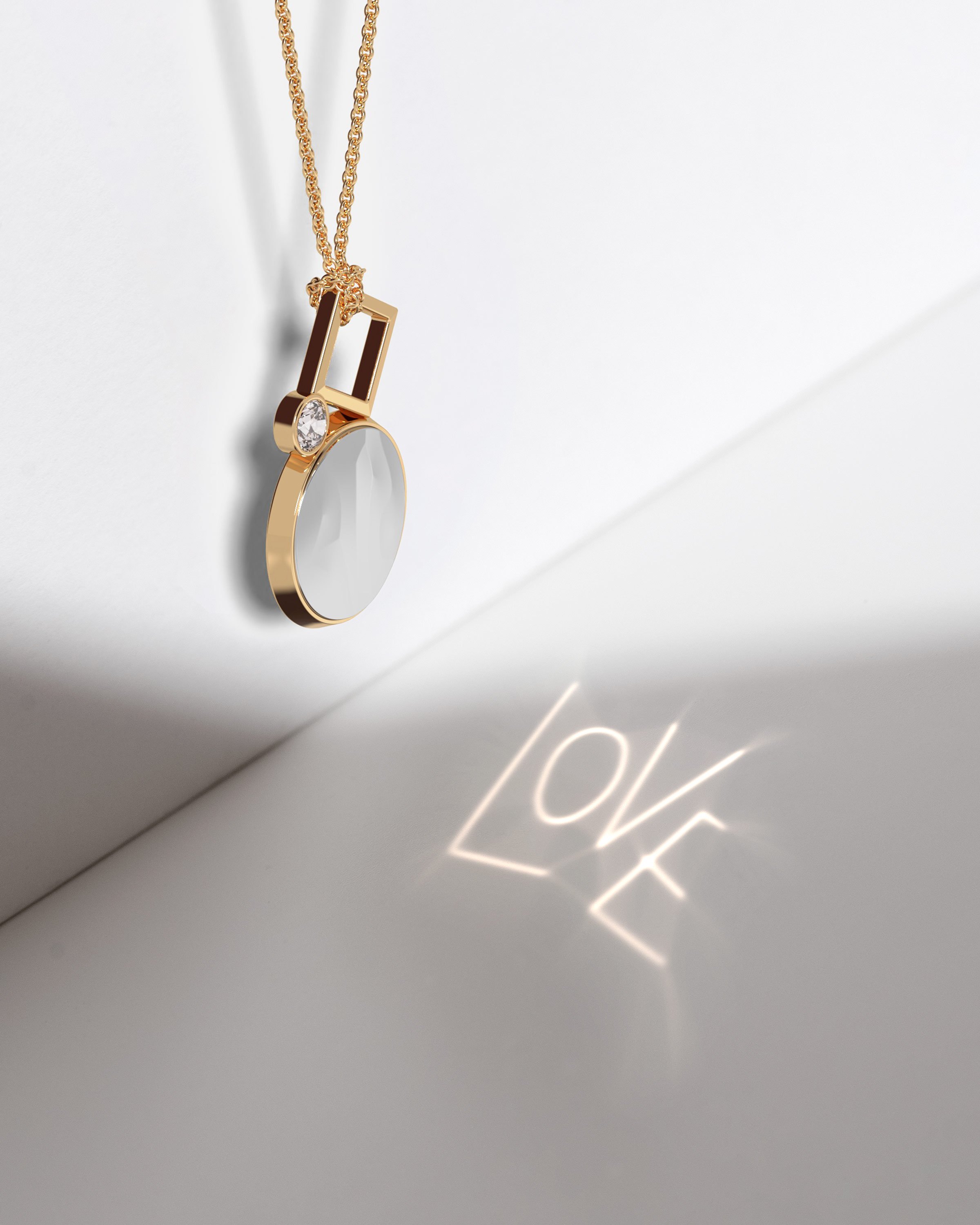18k Recycled Gold Pendant Necklace with your Secret Message in Light