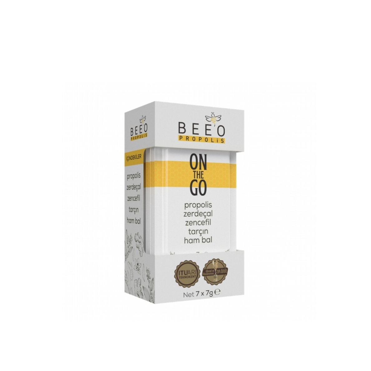 Bee'o on the go, Propolis, Ginger, Honey Mix and More.. 7 Pack