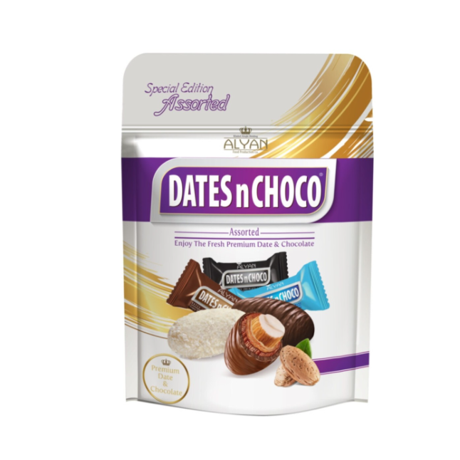 Dates n Choco Milky, Dark, White Chocolate Coated Almonds & Dates 90 g / 3.17 oz