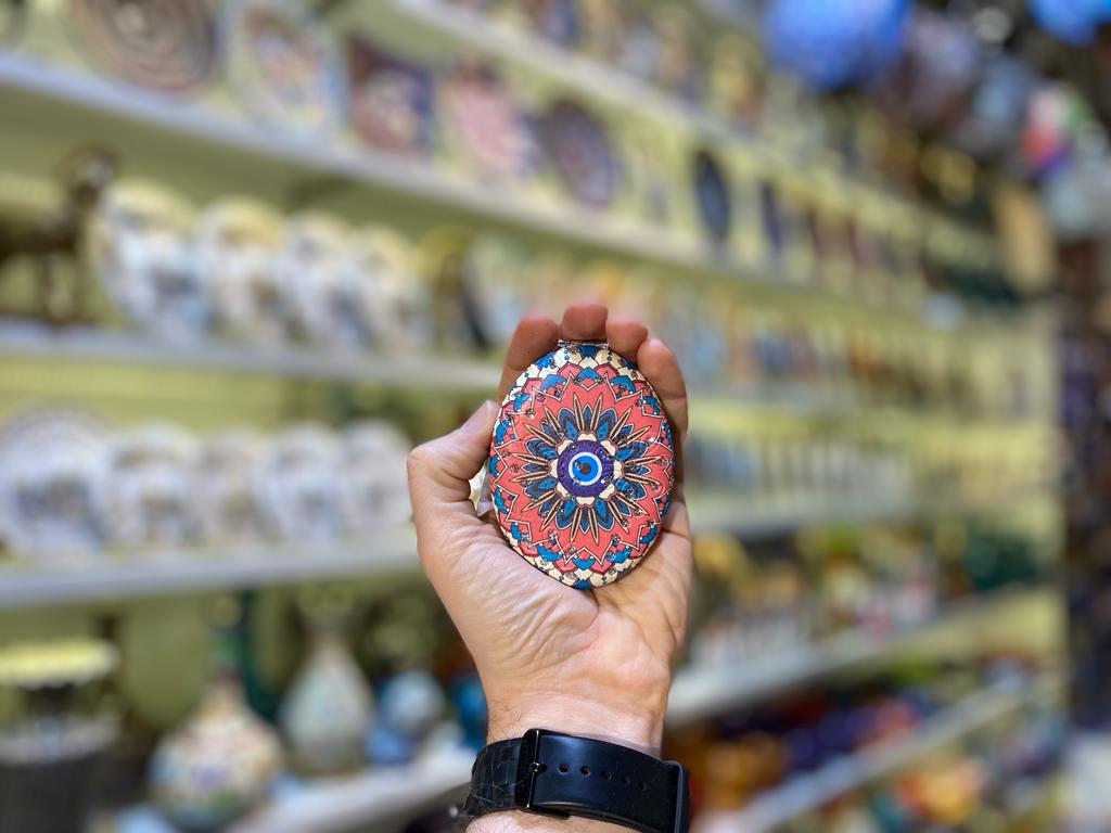 Pocket Mirror, Turkish Handmade, Folding Mirror, Evil Eye Colorful Drawing, Small Vintage Box
