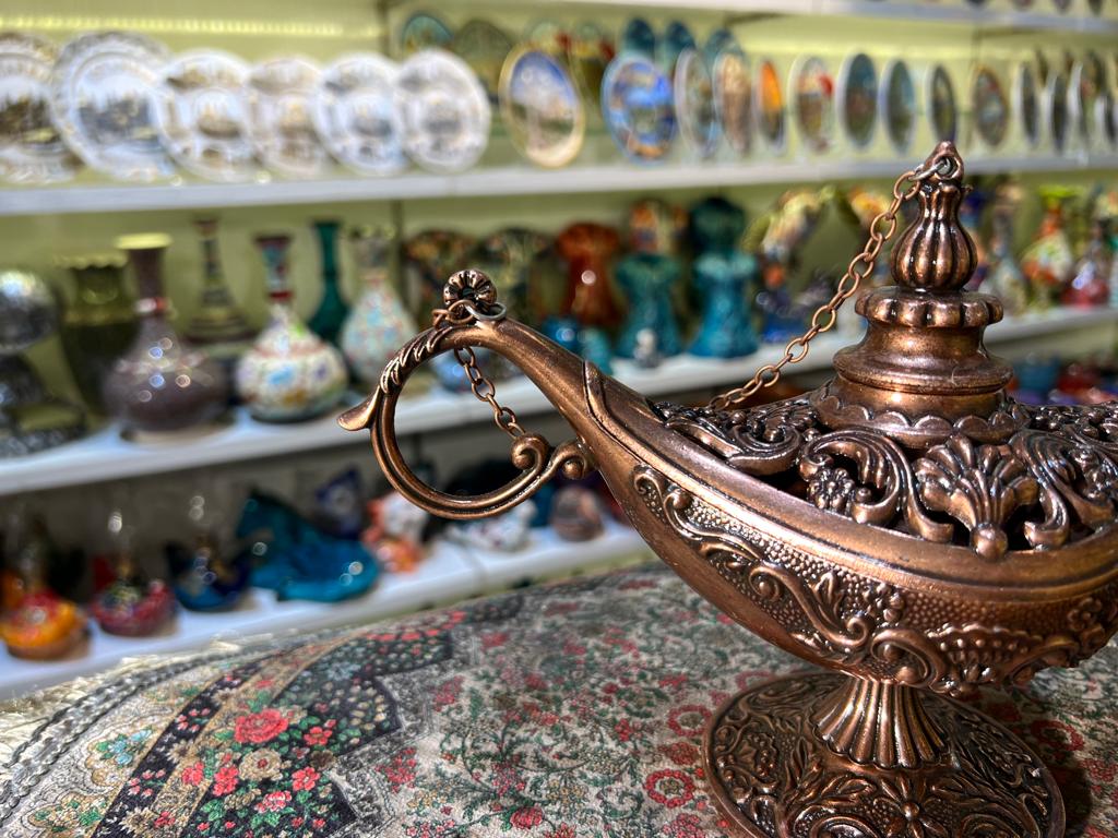 Turkish Handmade Antique Decoration Aladdin lamp Solid Copper With Fine Detailed Engraving