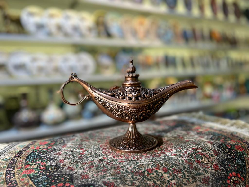 Turkish Handmade Antique Decoration Aladdin lamp Solid Copper With Fine Detailed Engraving