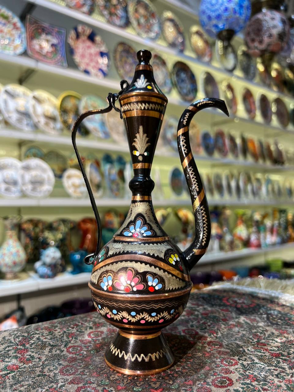 Turkish Copper Jug, Antique Ewer Pitcher, Turkish Handmade Engravings , Solid Copper Vintage Jug