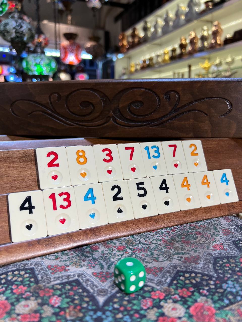 Turkish Handmade Wooden Fancy Okey Game Board, Complete Set, Ottoman Decorated