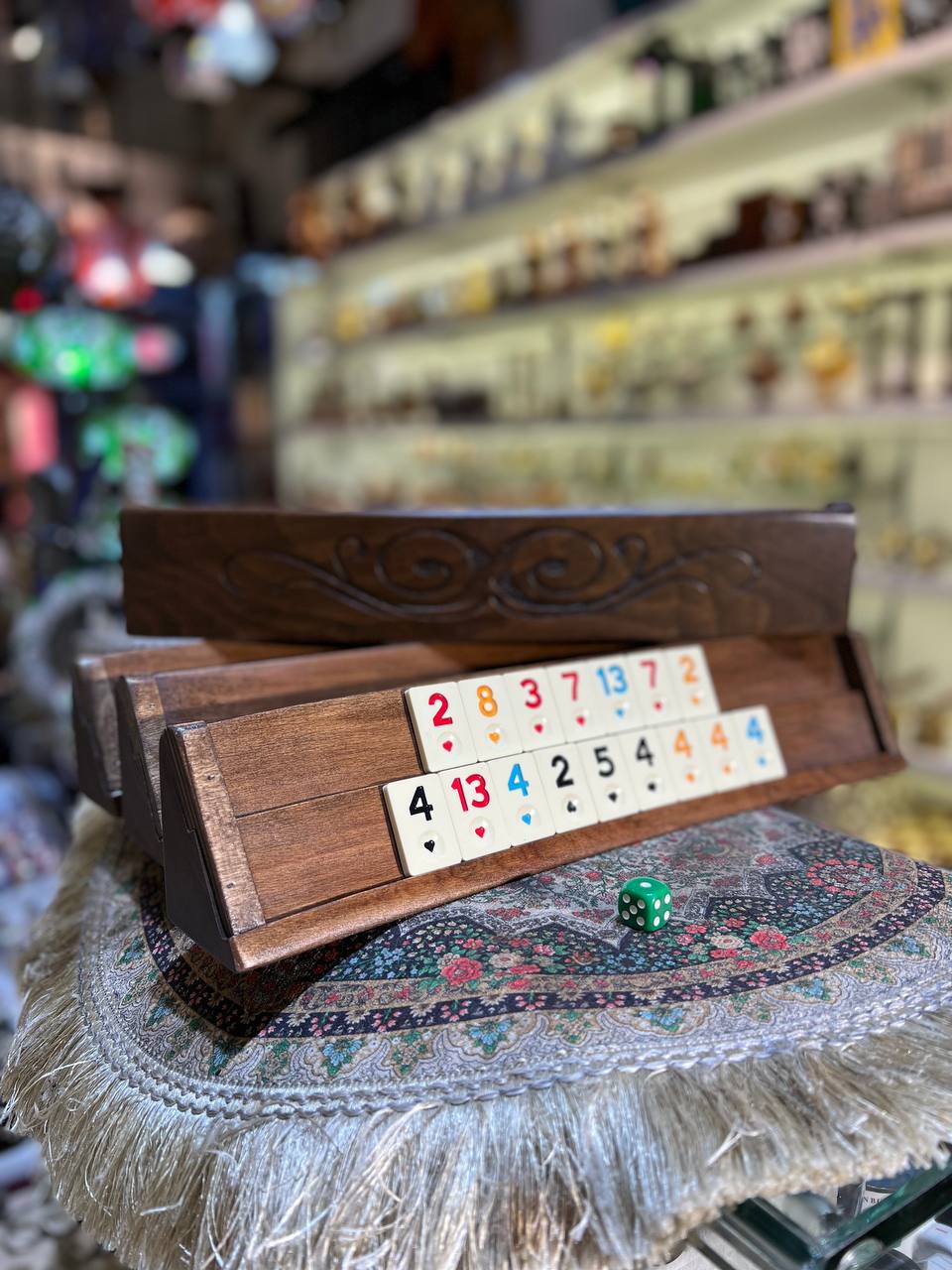 Turkish Handmade Wooden Fancy Okey Game Board, Complete Set, Ottoman Decorated