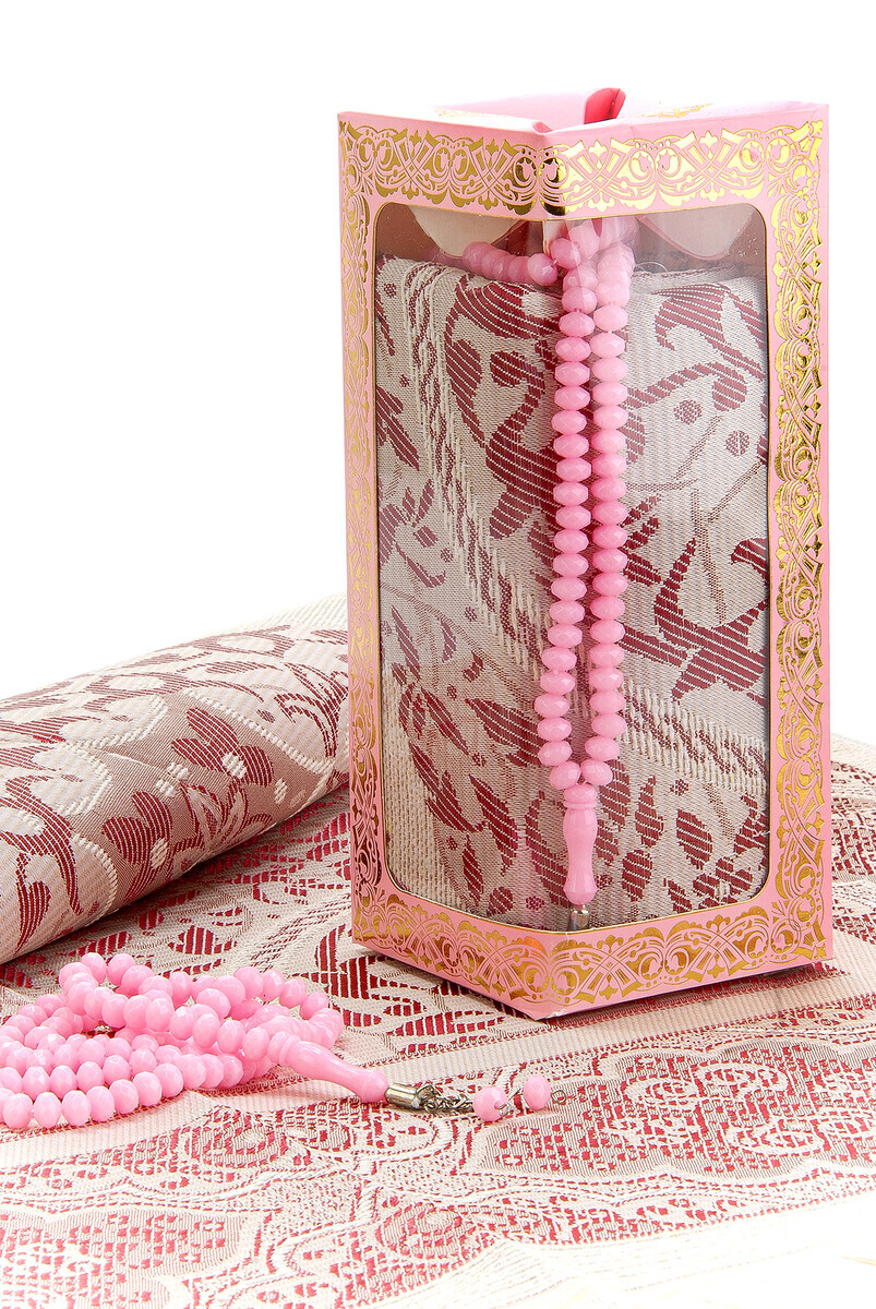 Prayer Mat Set, Special Set, Taffeta Rug And Plastic Rosary, Turkish İslamic Gift