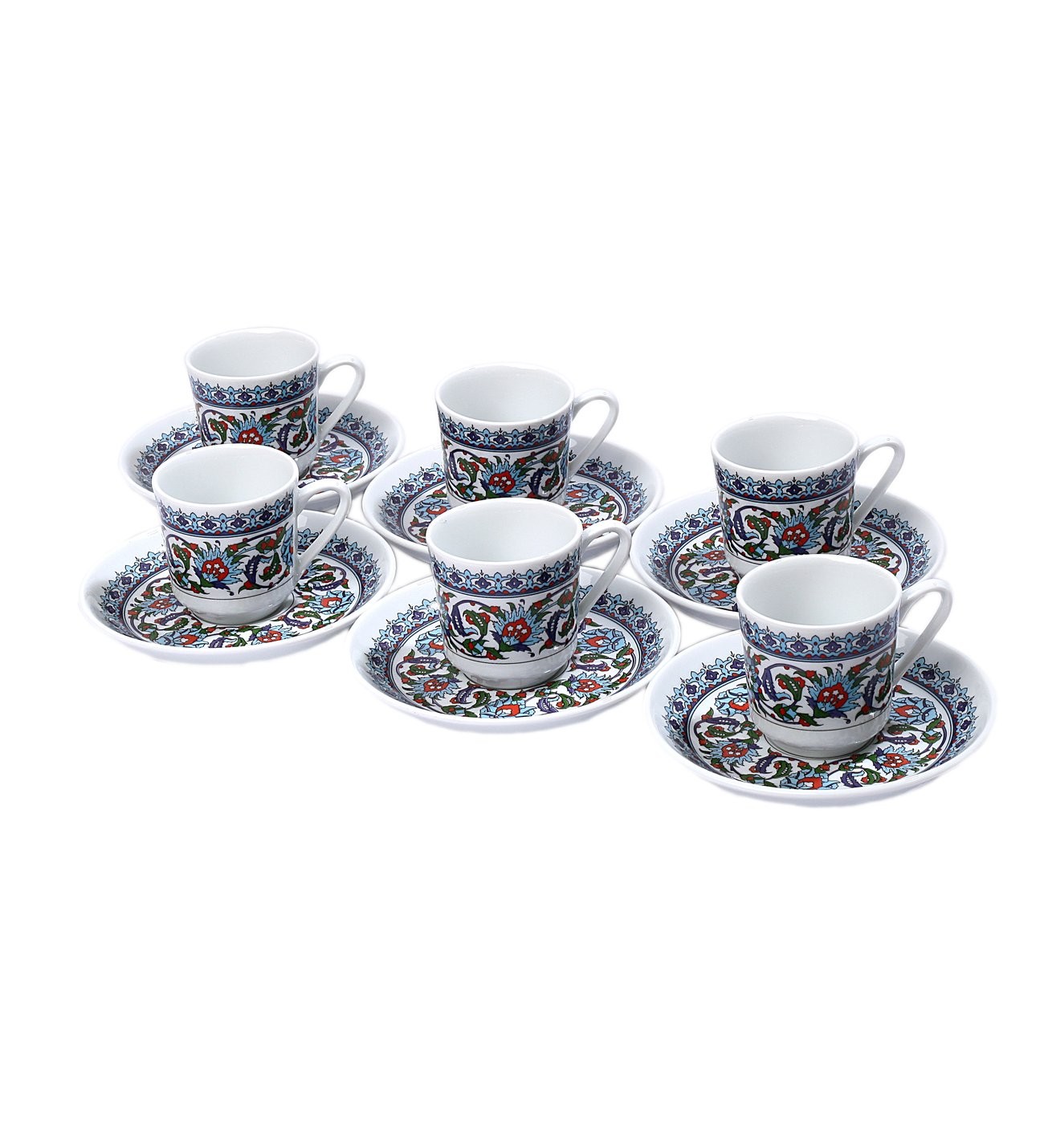 Turkish Coffee Cup Set, Topkapi Design Coffee Set, Colorful Decorated Design For 6 Person 