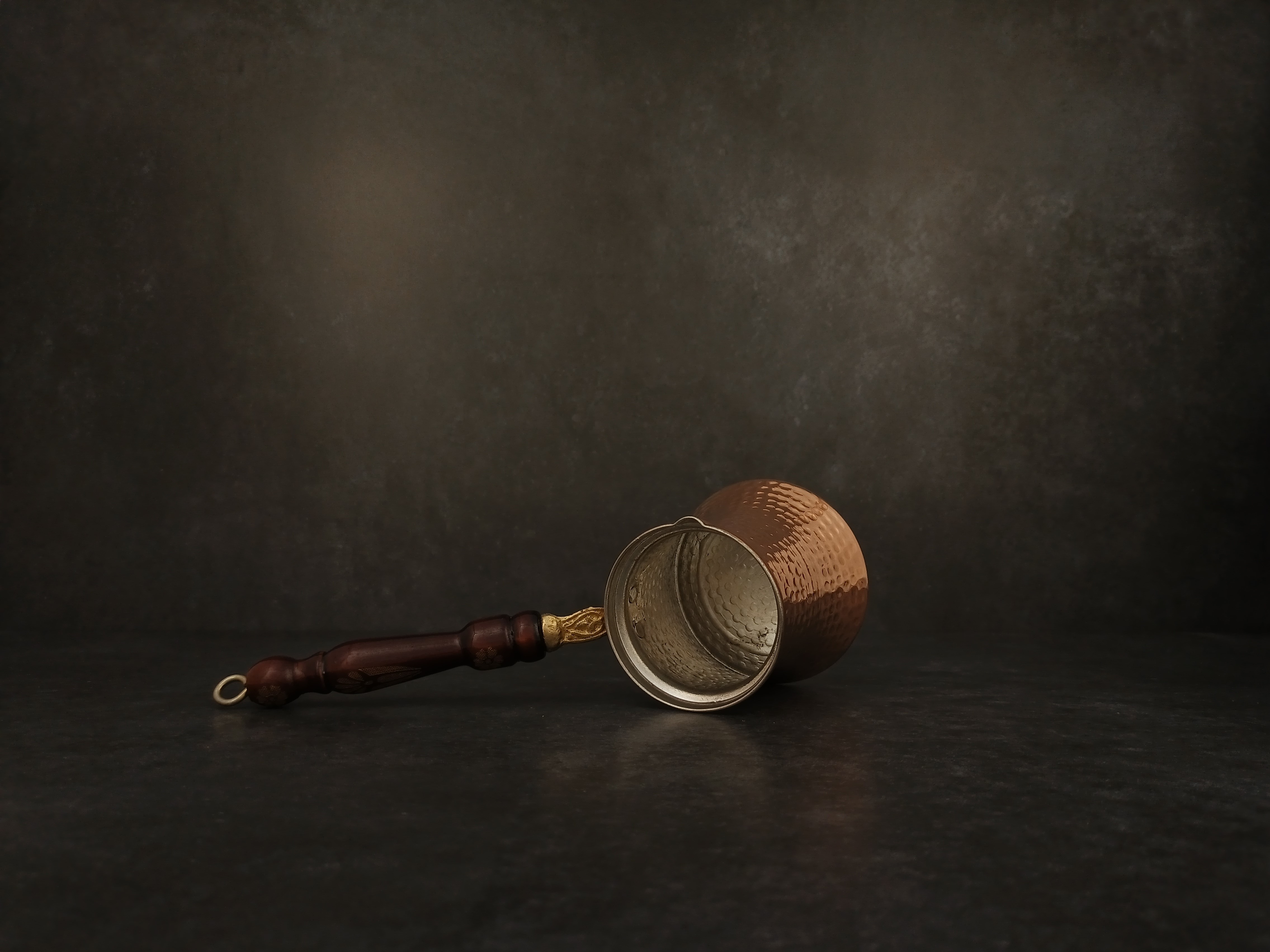 Turkish Handmade Coffee Pot, Ottoman Coffee Pot, Original Solid Copper-Copper Color Wooden Handle