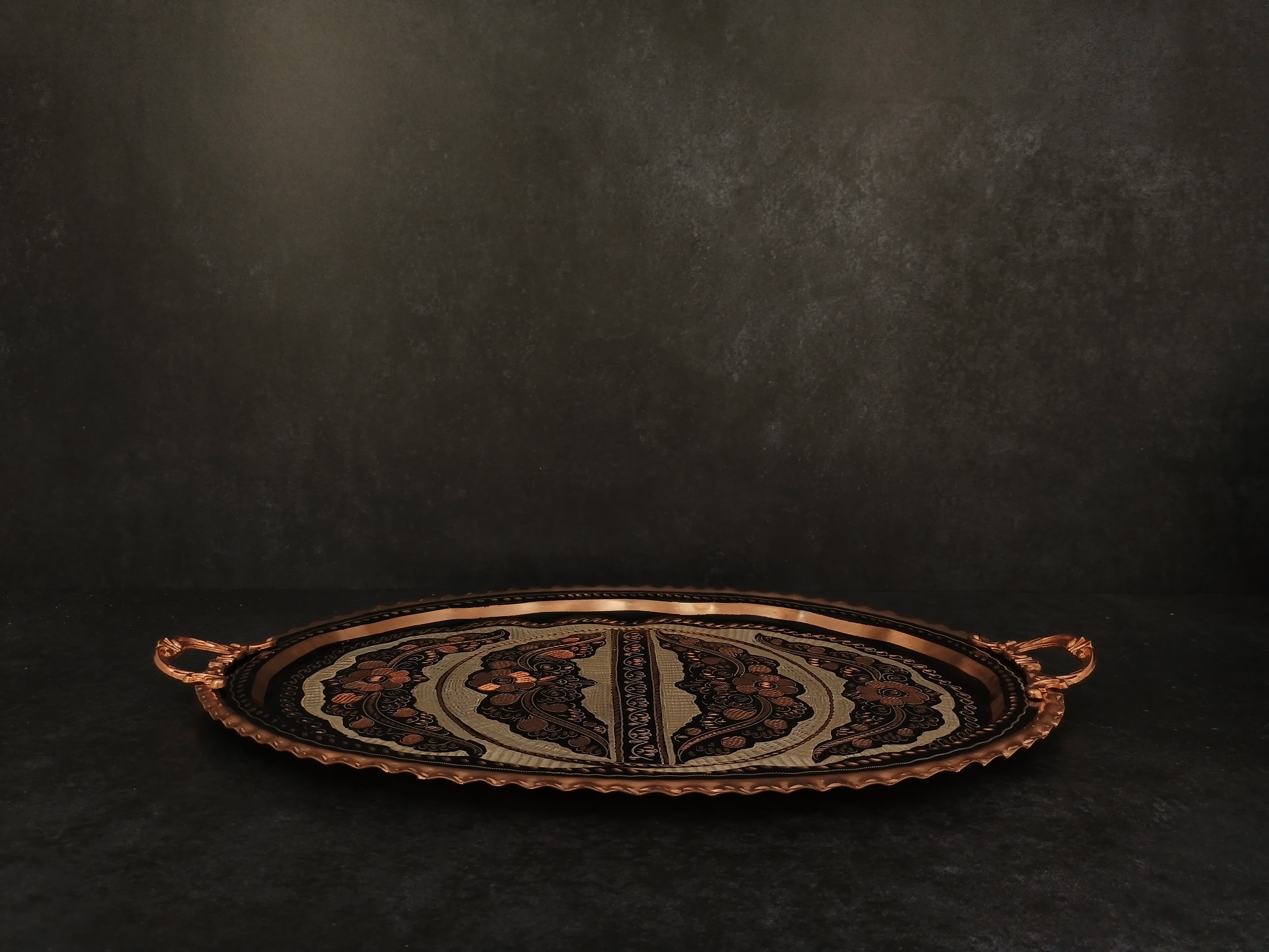 Turkish Handmade Copper Tray, Oval Serving Tray, Turkish Style Royal Decorated Coffee Table Tray
