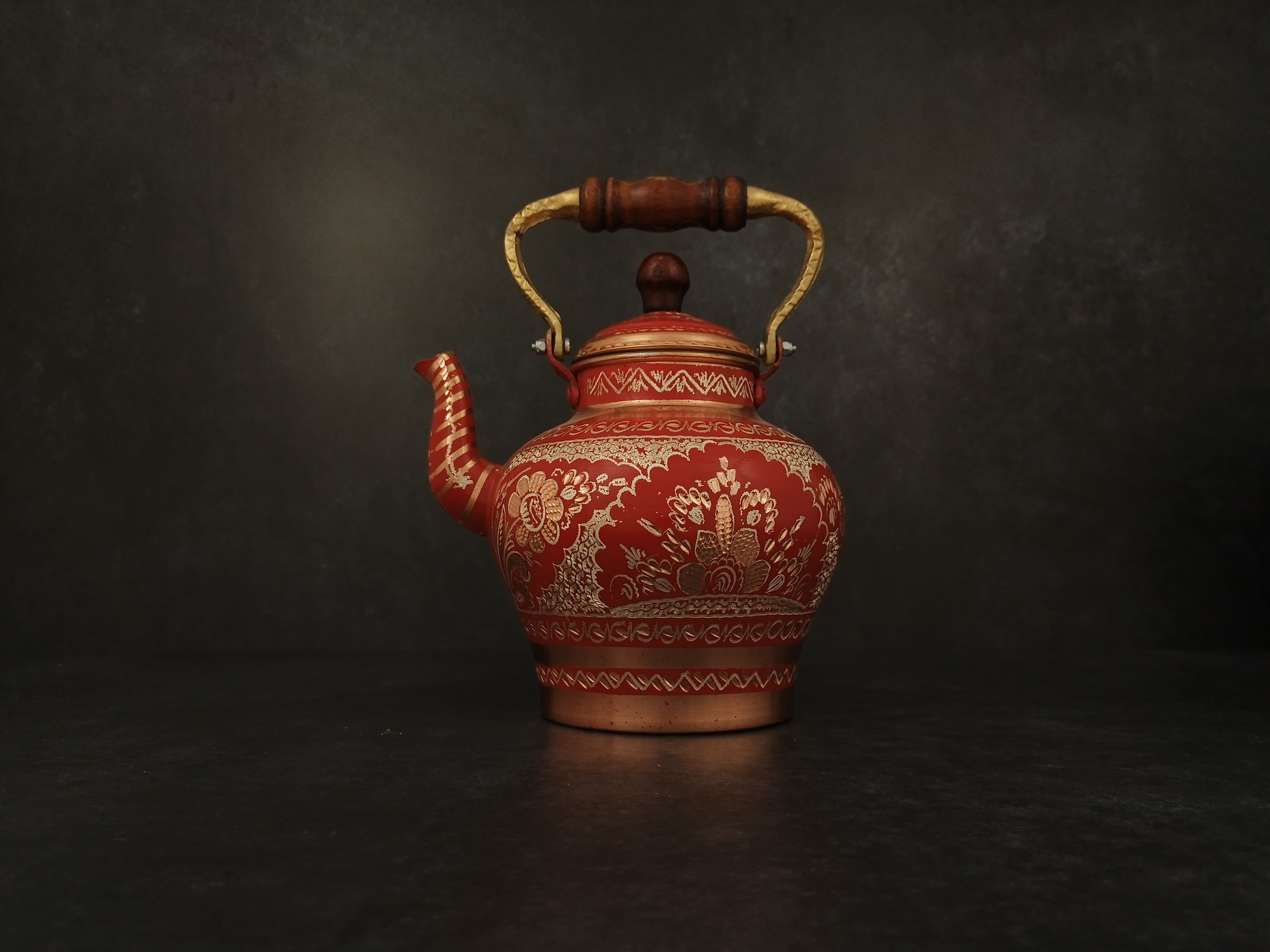 Turkish Handmade Tea Kettle, Engraved Copper Tea Pot, Solid Traditional Design Vintage Design 