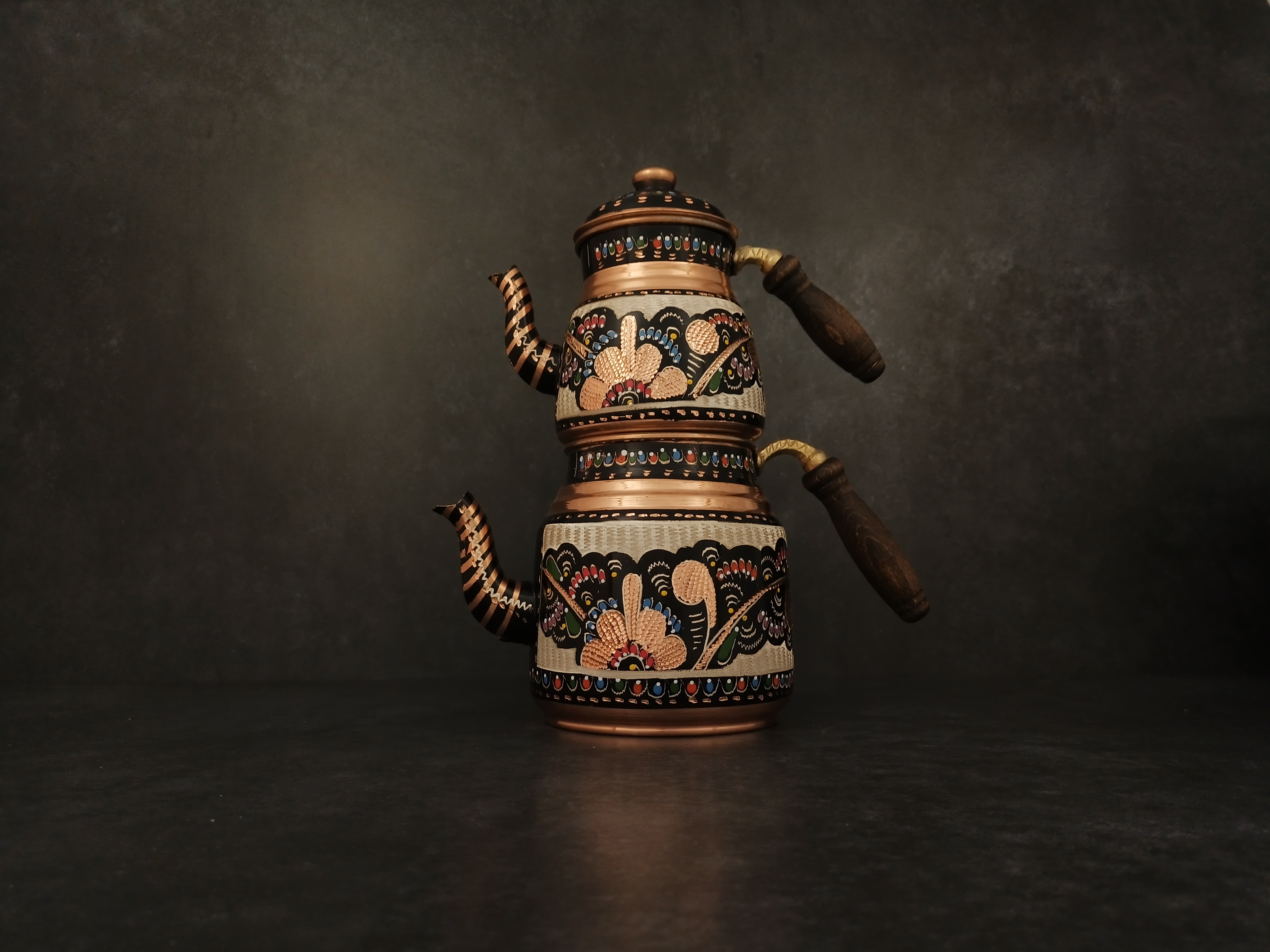 Turkish Handmade Teapot set of 2 parts, Solid Engraved Copper Tea Kettle, Stovetop Tea Kettle