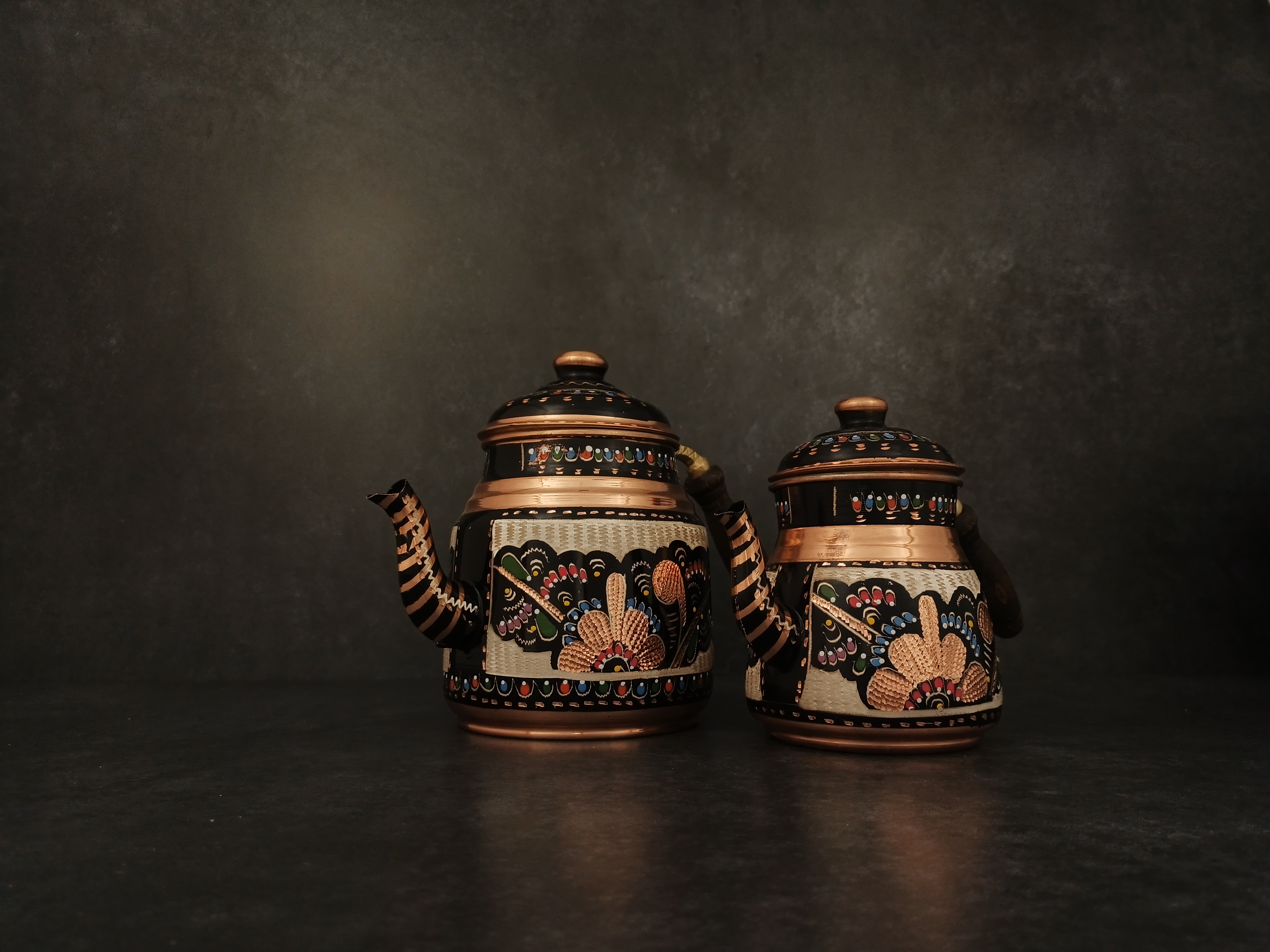 Turkish Handmade Teapot set of 2 parts, Solid Engraved Copper Tea Kettle, Stovetop Tea Kettle