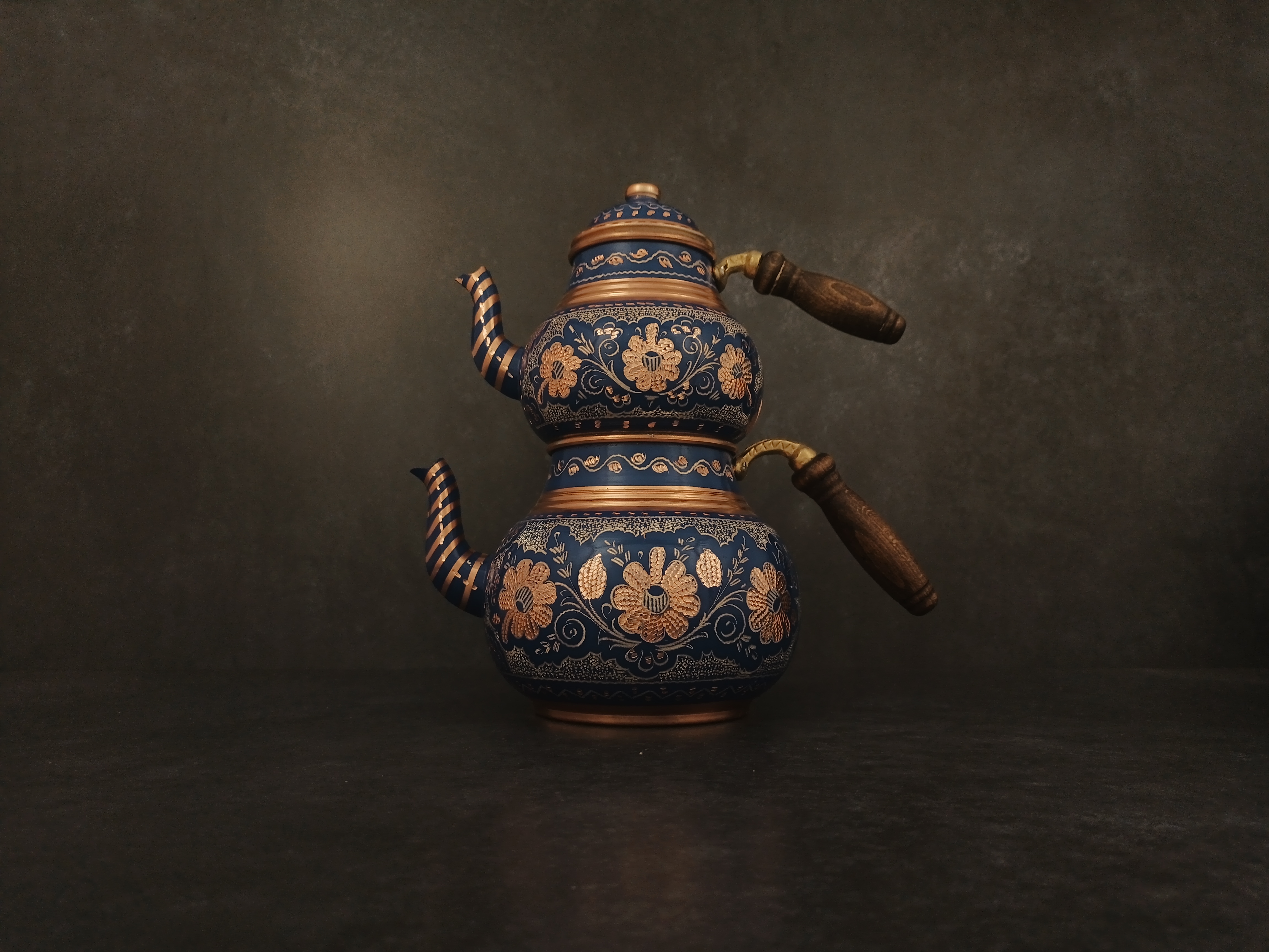 Turkish Handmade Round Teapot set of 2 parts, Solid Engraved Copper Tea Kettle, Stovetop Tea Kettle 