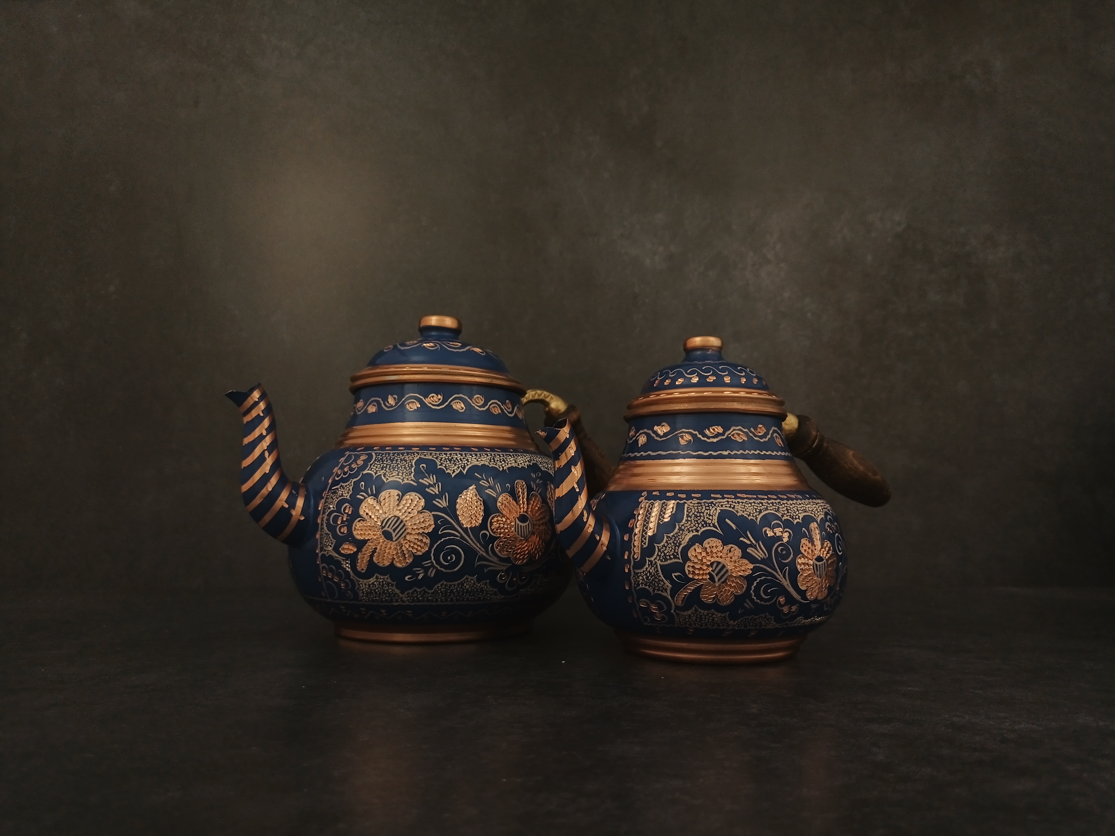 Turkish Handmade Round Teapot set of 2 parts, Solid Engraved Copper Tea Kettle, Stovetop Tea Kettle 