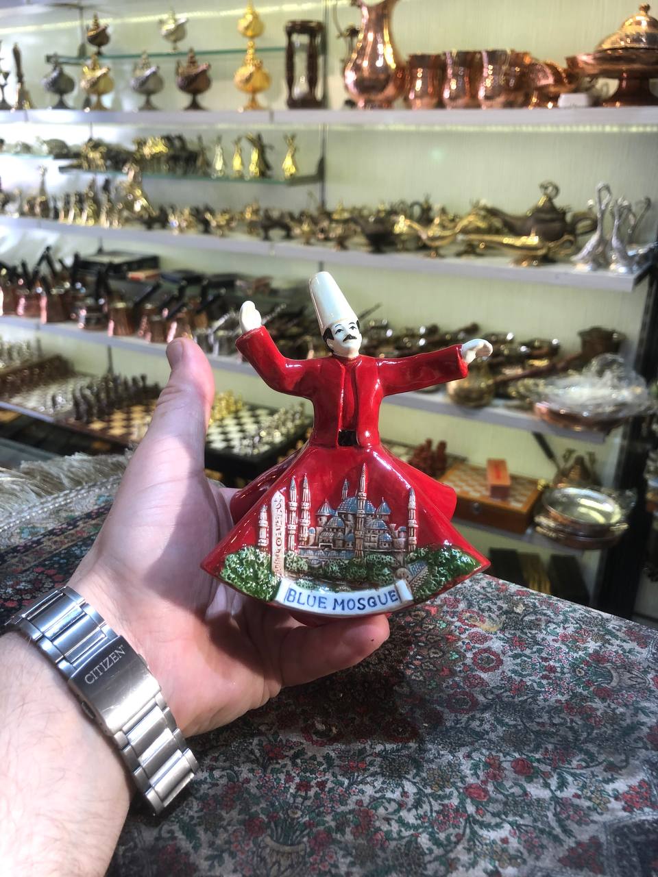 Decorative Turkish Handmade and Colorful, Islamic Gift Whirling Dervish, Mevlana With Museum Figure, Ottoman Decoration