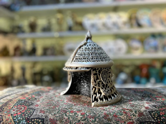 Turkish Handmade Ottoman Helmet, Allah 99 Names Written in Arabic, Home Decoration Vintage