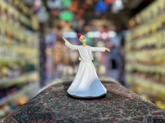 Turkish Handmade Pollster Dervish, Mevlana Figure, Ottoman Decoration-White