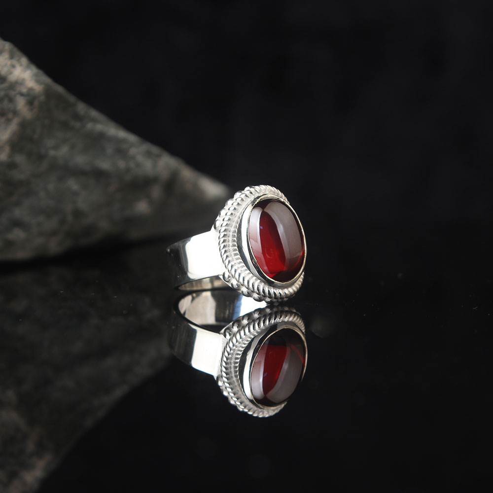 Lucifer Ring Oval Red Zircon Stoned, Luxury Handmade Engraved Ring, Turkish Men's Jewelry, 925k Silver