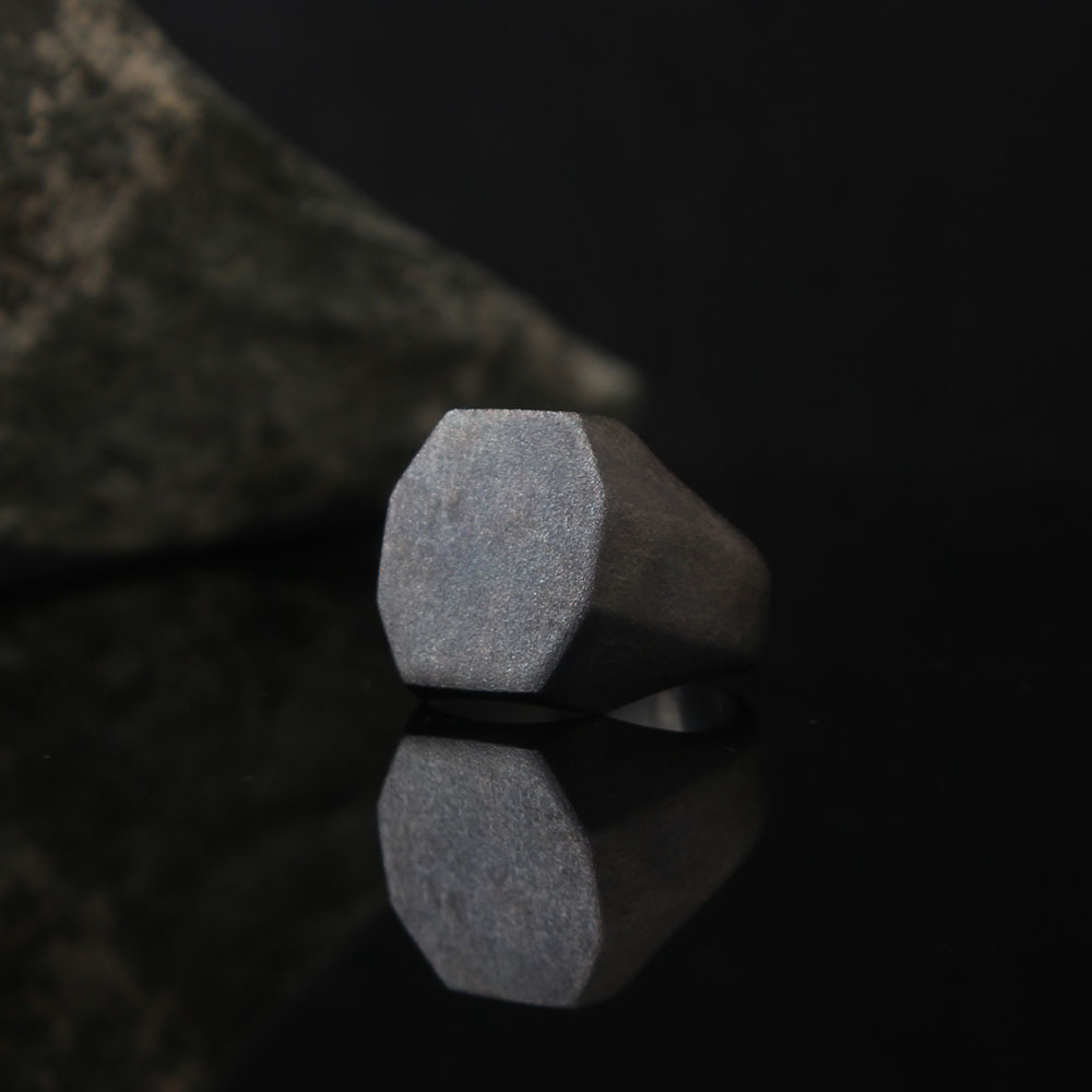 Octagonal Form Matte Black Silver Ring, Luxury Handmade Ring, Turkish Men's Jewelry, 925k Silver