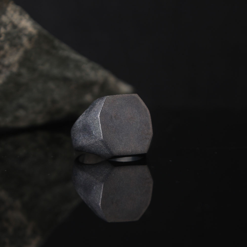 Octagonal Form Matte Black Silver Ring, Luxury Handmade Ring, Turkish Men's Jewelry, 925k Silver