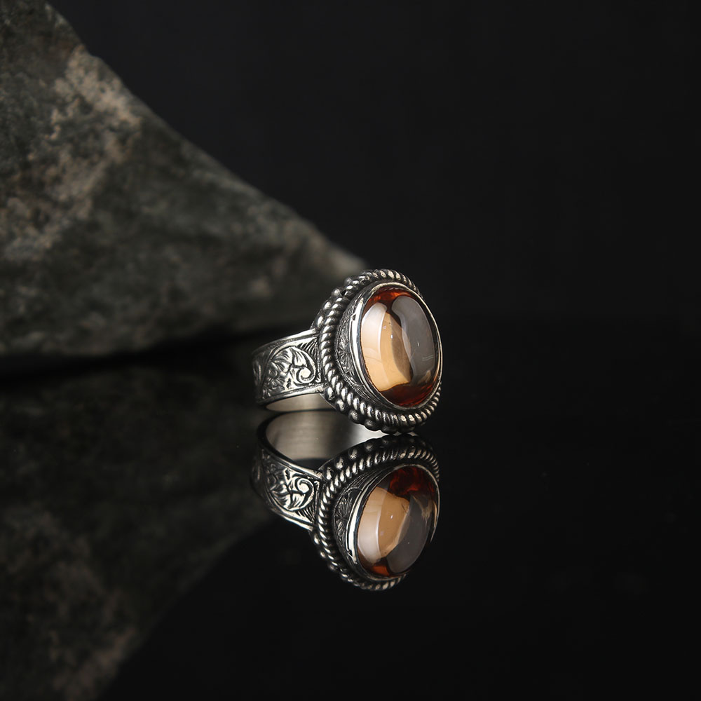 Lucifer Ring Orange Onyx Stoned, Oval Form, Luxury Handmade Engraved Ring, Turkish Men's Jewelry 925k Silver