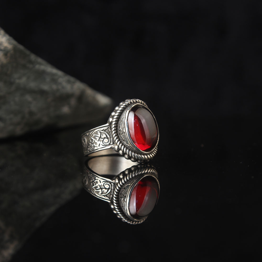 Lucifer Ring Red Onyx Stoned, Oval Form, Luxury Handmade Engraved Ring, Turkish Men's Jewelry 925k Silve