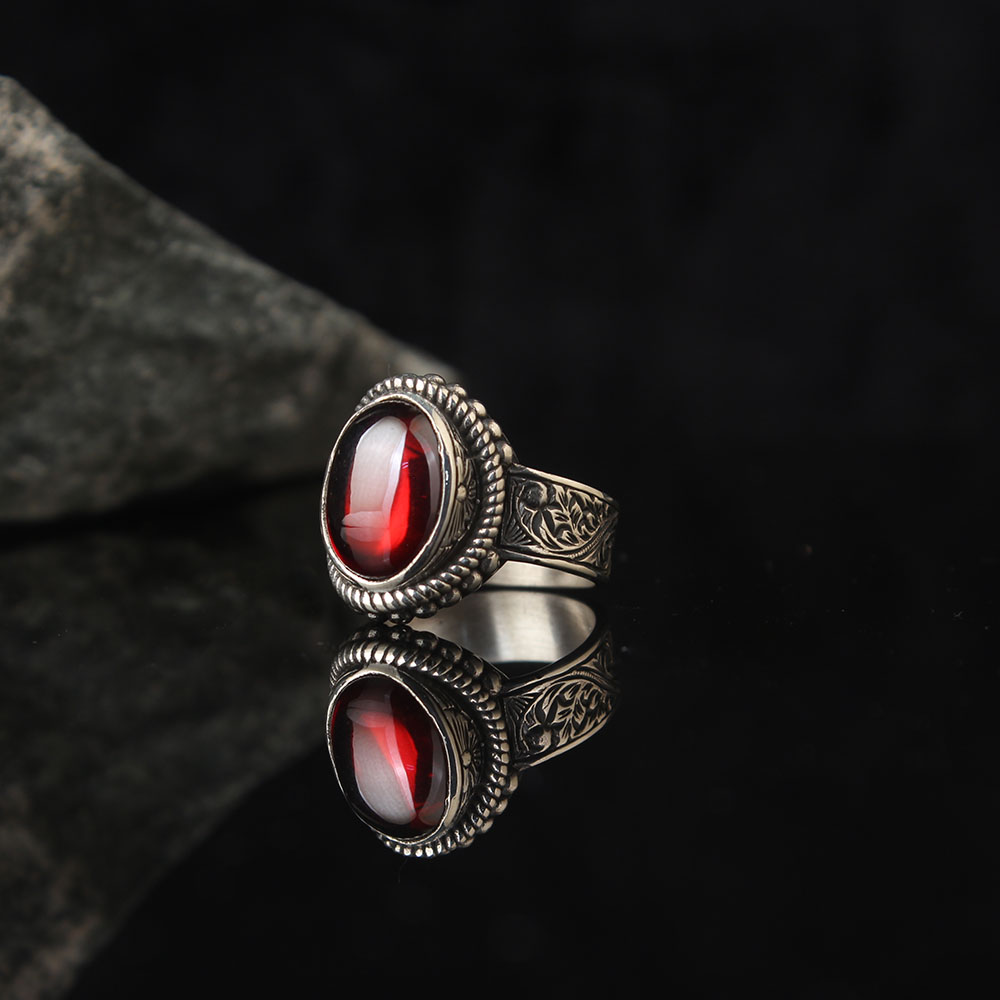 Lucifer Ring Red Onyx Stoned, Oval Form, Luxury Handmade Engraved Ring, Turkish Men's Jewelry 925k Silve