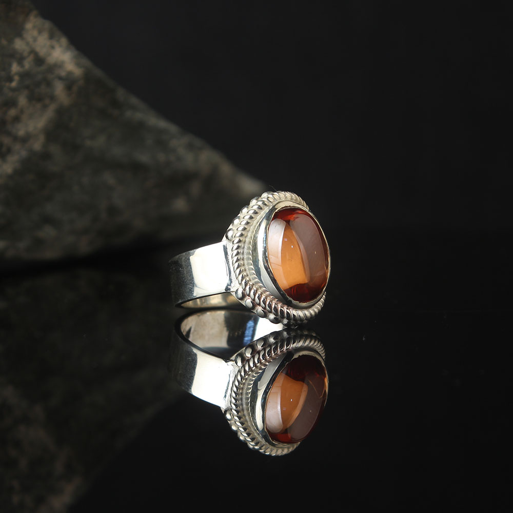 Lucifer Ring Oval Orange Zircon Stoned, Luxury Handmade Engraved Ring, Turkish Men's Jewelry, 925k Silver