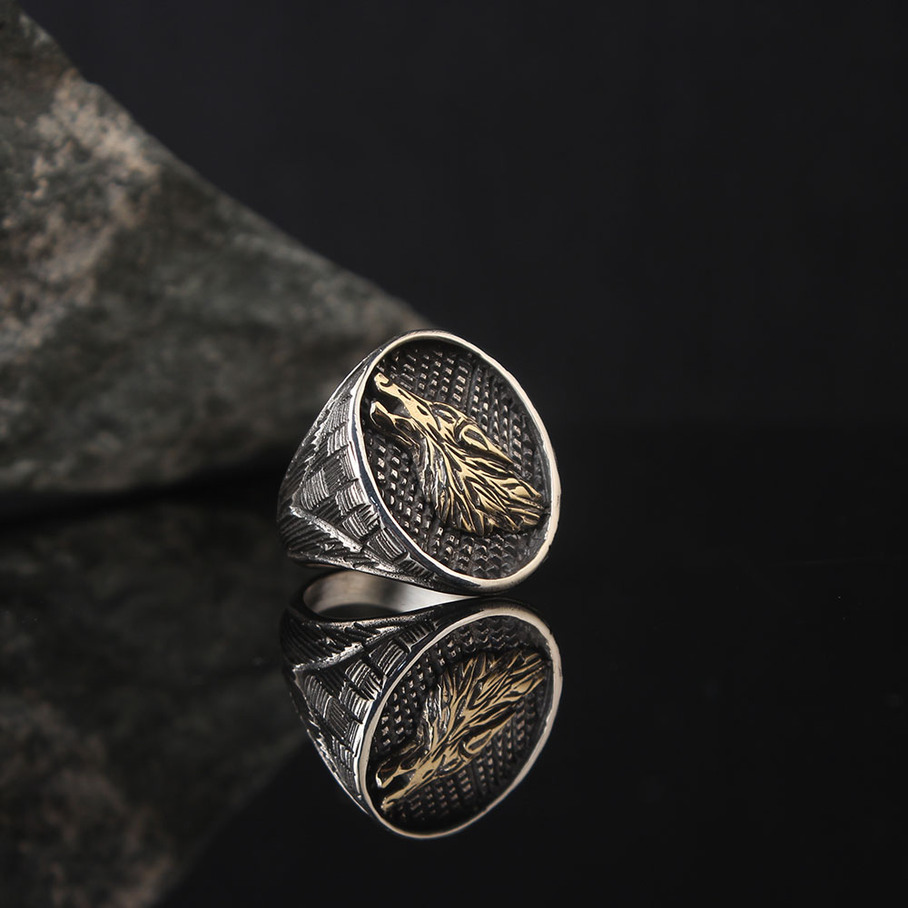 Wolf Figures Silver Ring, Luxury Handmade Engraved Sterling Ring, Turkish Authentic Ring 925k Silver