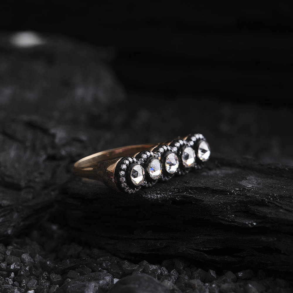 Five Stoned Silver Women's Ring Studded With Diamonds, Luxury Handmade Ring,Turkish Authentic Jewelry