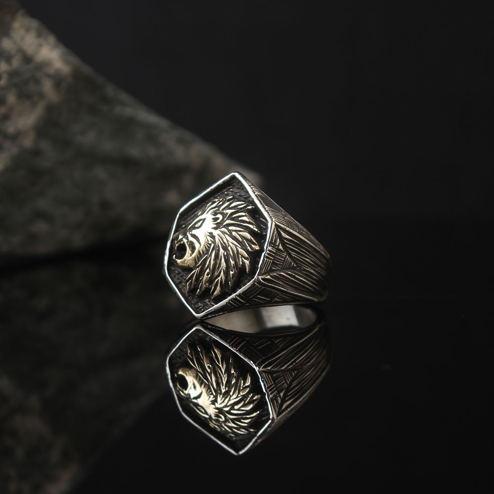 Lion Figured Silver Ring, Luxury Handmade Engraved Sterling Ring,Turkish Authentic Ring 925k Silver