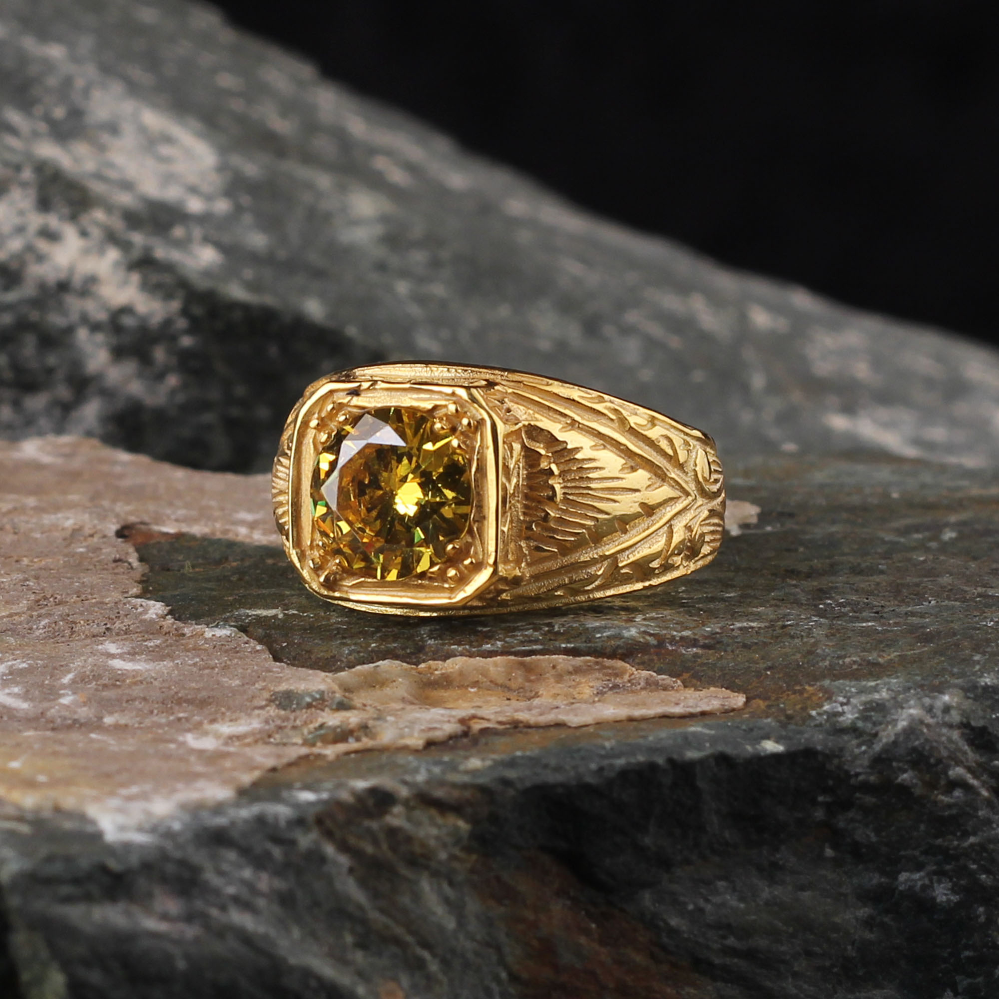 Citrine Stoned Sterling Silver ring Luxury Handmade Turkish Men s Jewelry 24K Gold Plated On 925k Silver