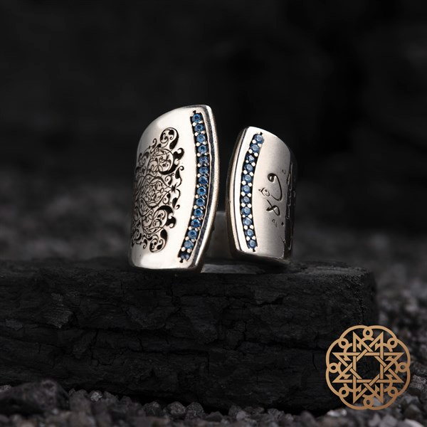 Arabic Inscriptions Embroidered Silver Ring, Luxury Women's Handmade Ring,Turkish Authentic Jewelry
