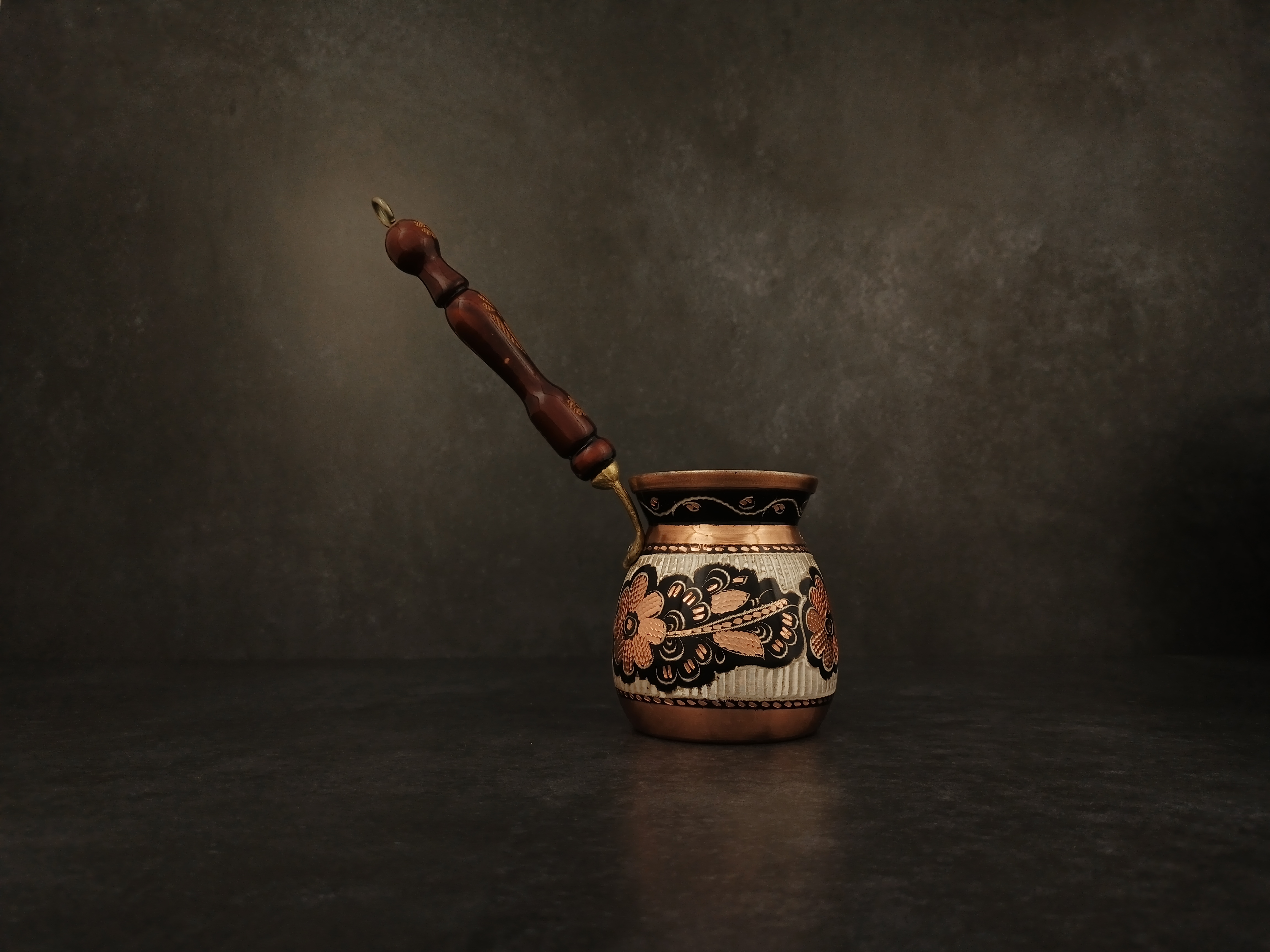 Turkish Handmade Spherical Coffe Pot, Coffee Maker, Vintage Design Copper Coffee Pot, Wooden Hand 