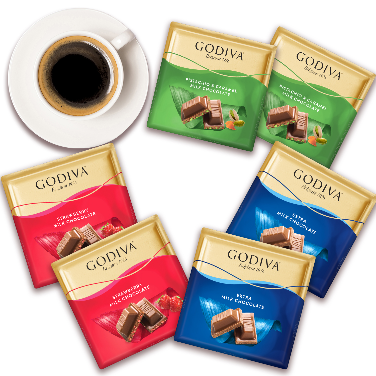 Godiva Square Milk Chocolates Mix Pack 60 g/2.12 oz , 6 Pack