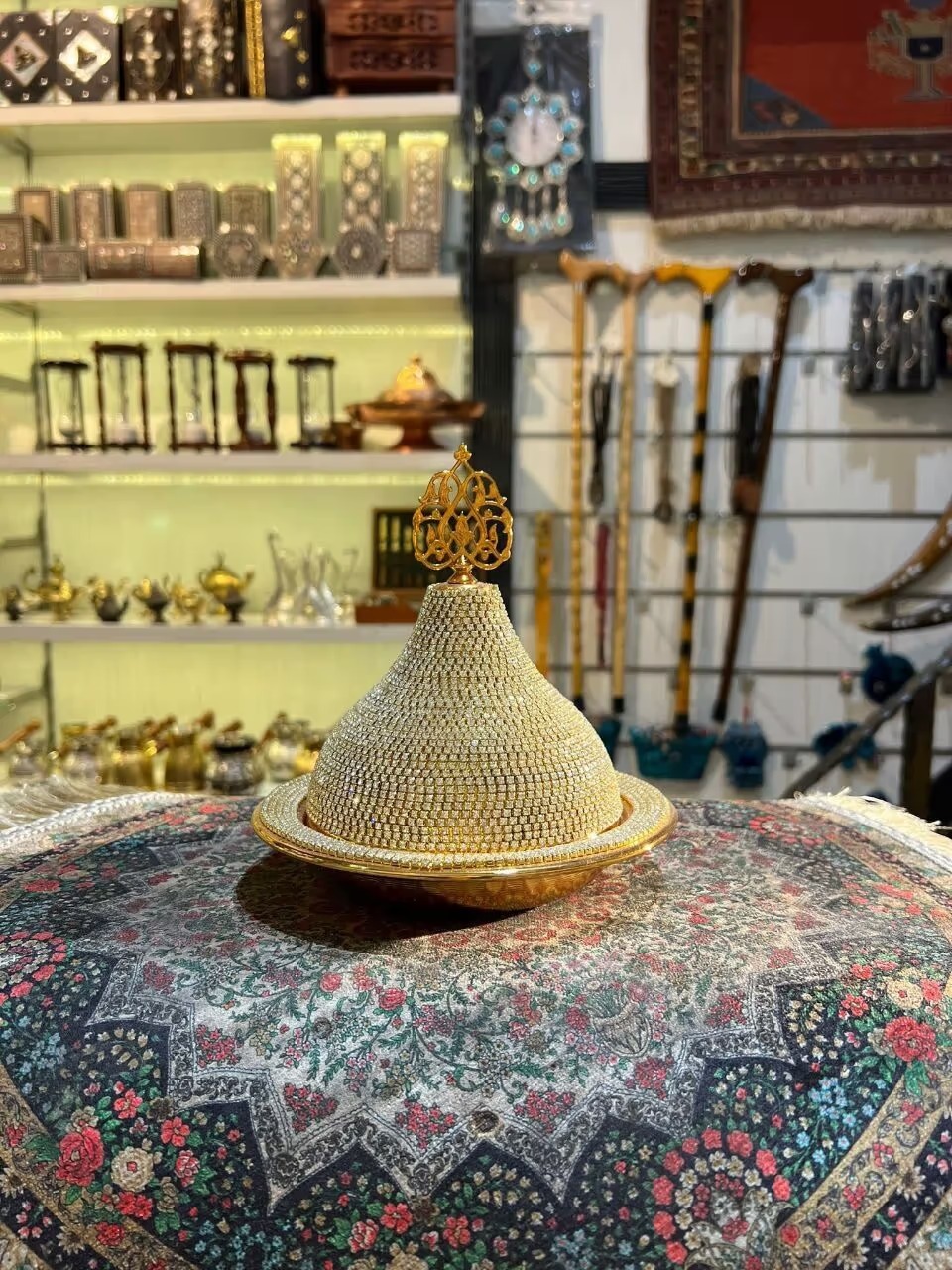 Turkish Sugar Bowl, Turkish Handmade Delight Bowl, Colorful Stoned Crystals, Golden Home Decoration Vintage