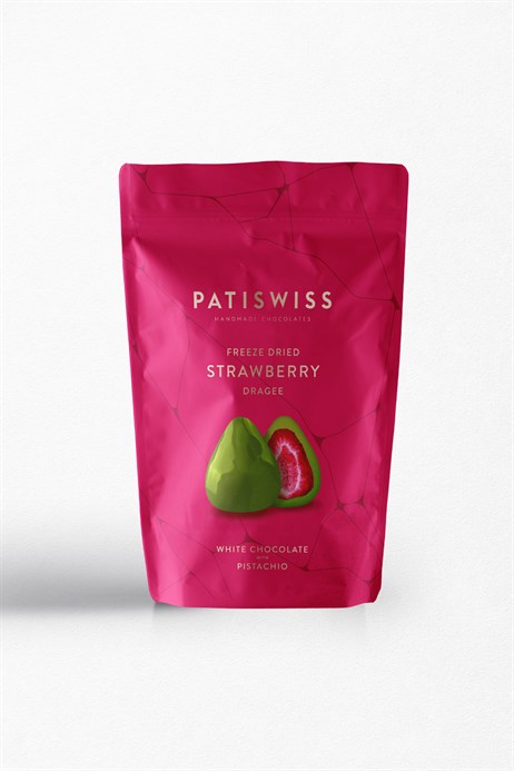 Patiswiss Chocolate, Pistachio & White Chocolate Covered Strawberry Dragee 80 g / 2.82 oz