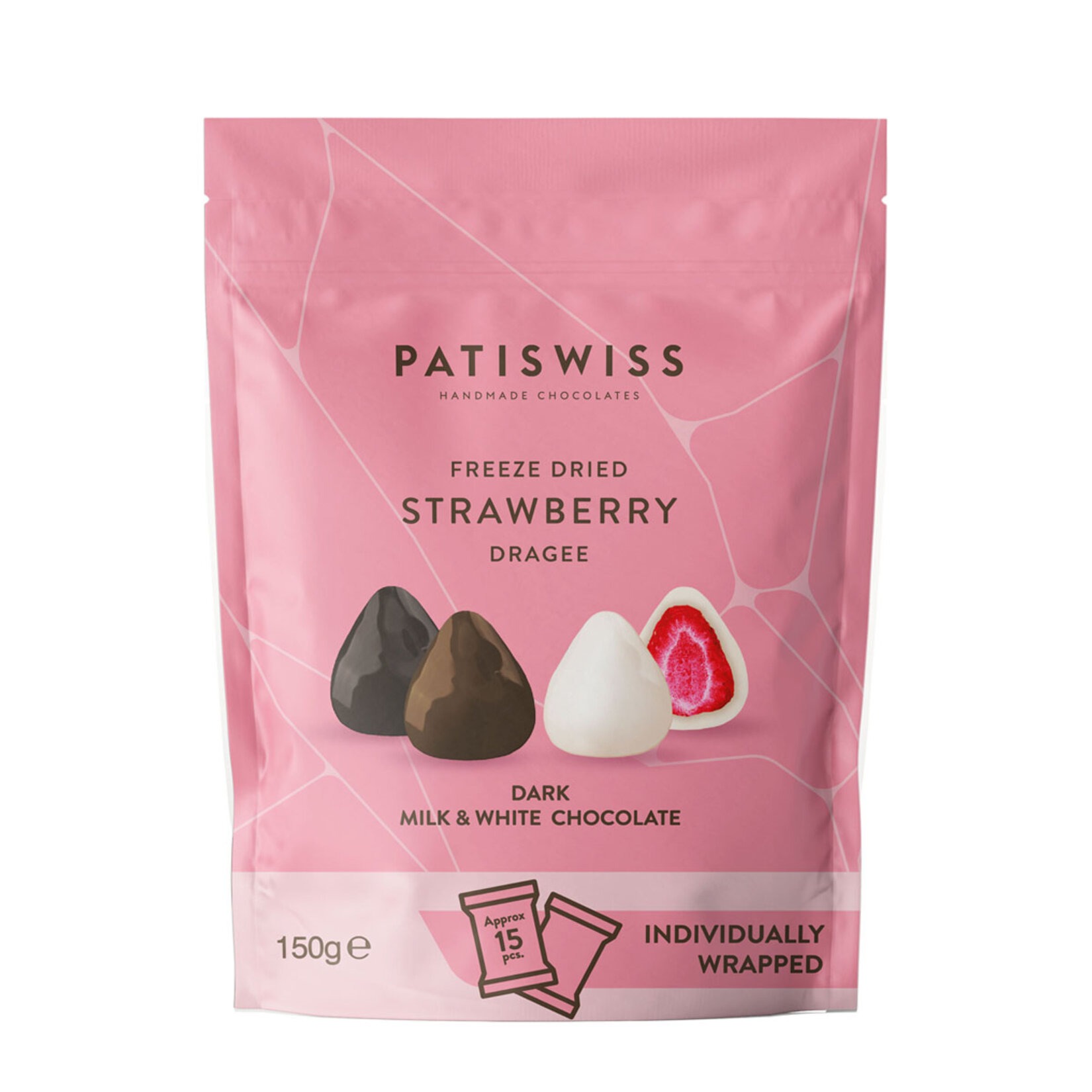 Patiswiss Strawberry Dragee Covered With Dark, Milk & White Chocolate 150 g / 5.2 oz 