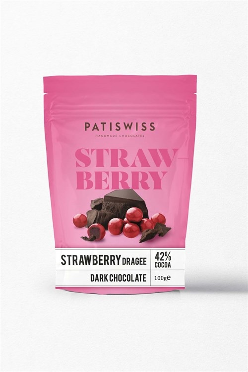 Patiswiss Red Strawberry Dragee Covered With Dark Chocolate 100 g / 3.5 oz