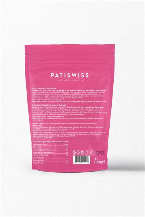 Patiswiss Red Strawberry Dragee Covered With Dark Chocolate 100 g / 3.5 oz